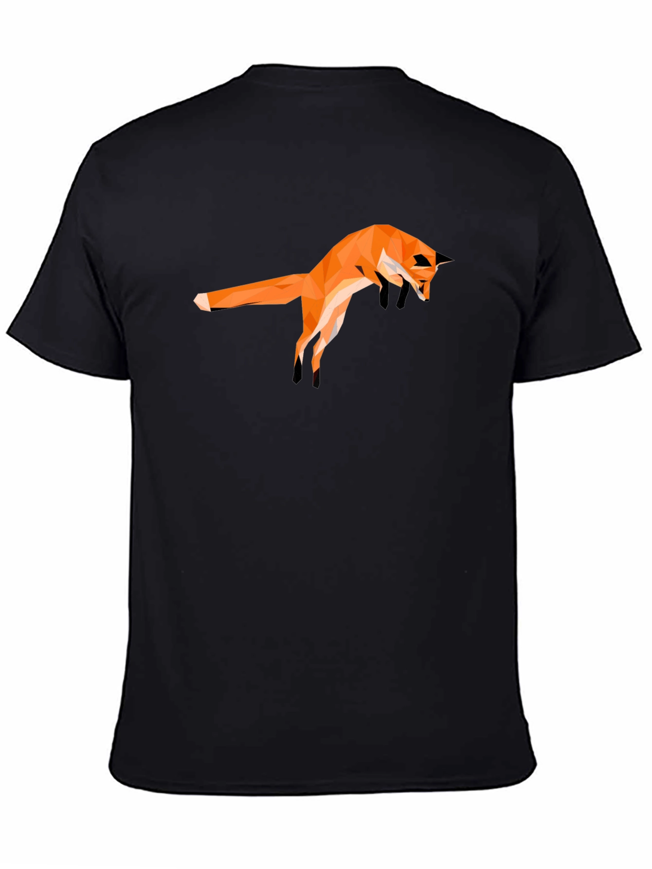 Geometric Fox Graphic Tee - Modern Mens Black T-Shirt
