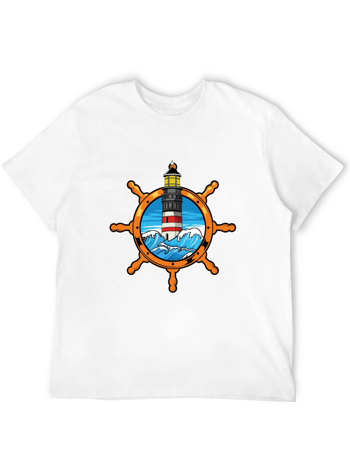 Nautical Lighthouse Wheel Graphic T-Shirt