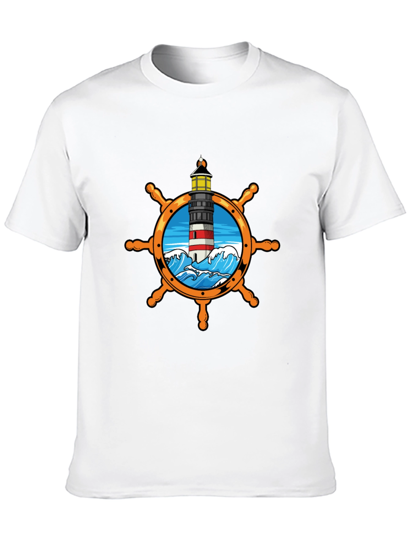 Nautical Lighthouse Wheel Graphic T-Shirt