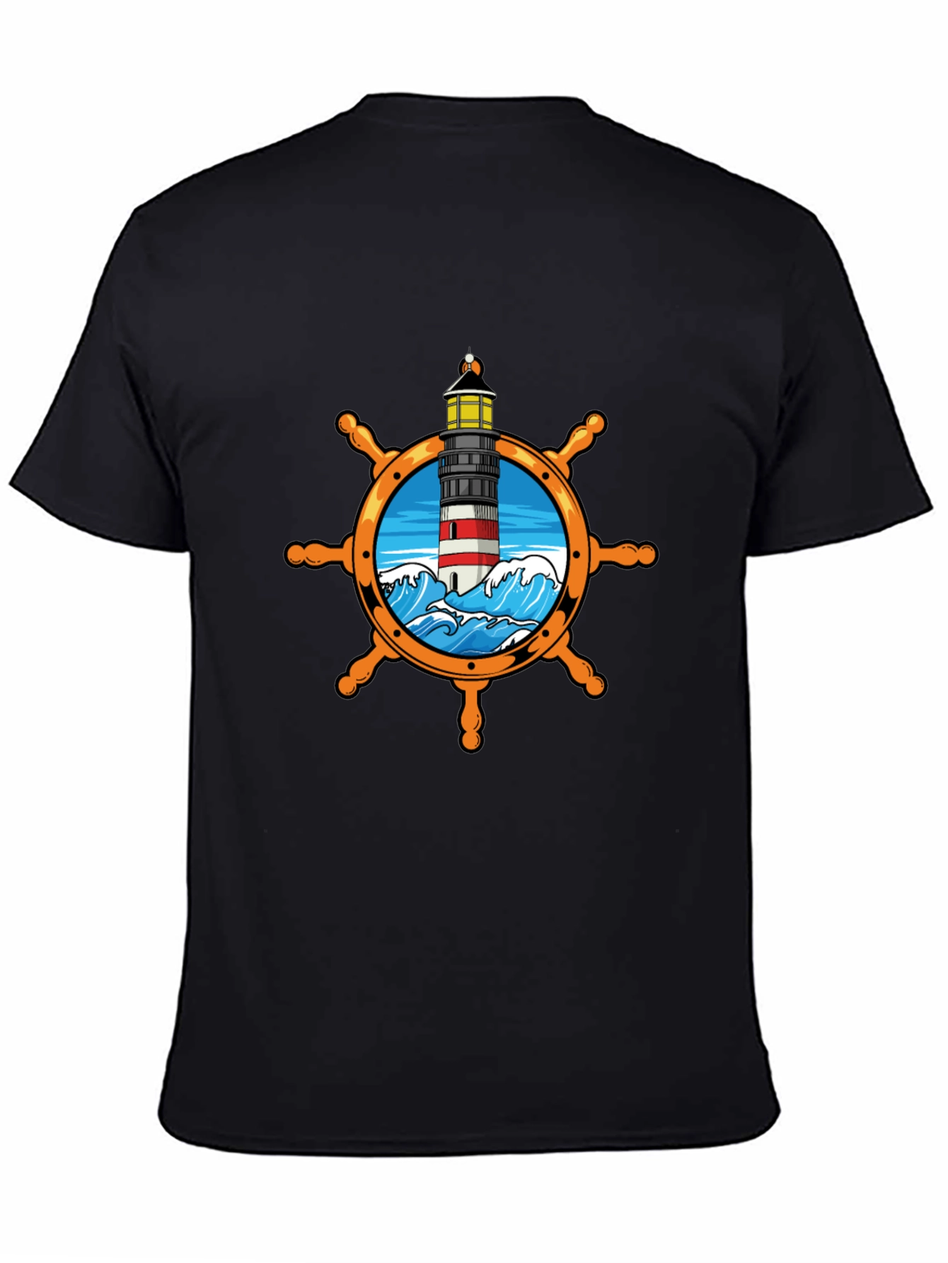 Nautical Lighthouse Wheel Graphic T-Shirt