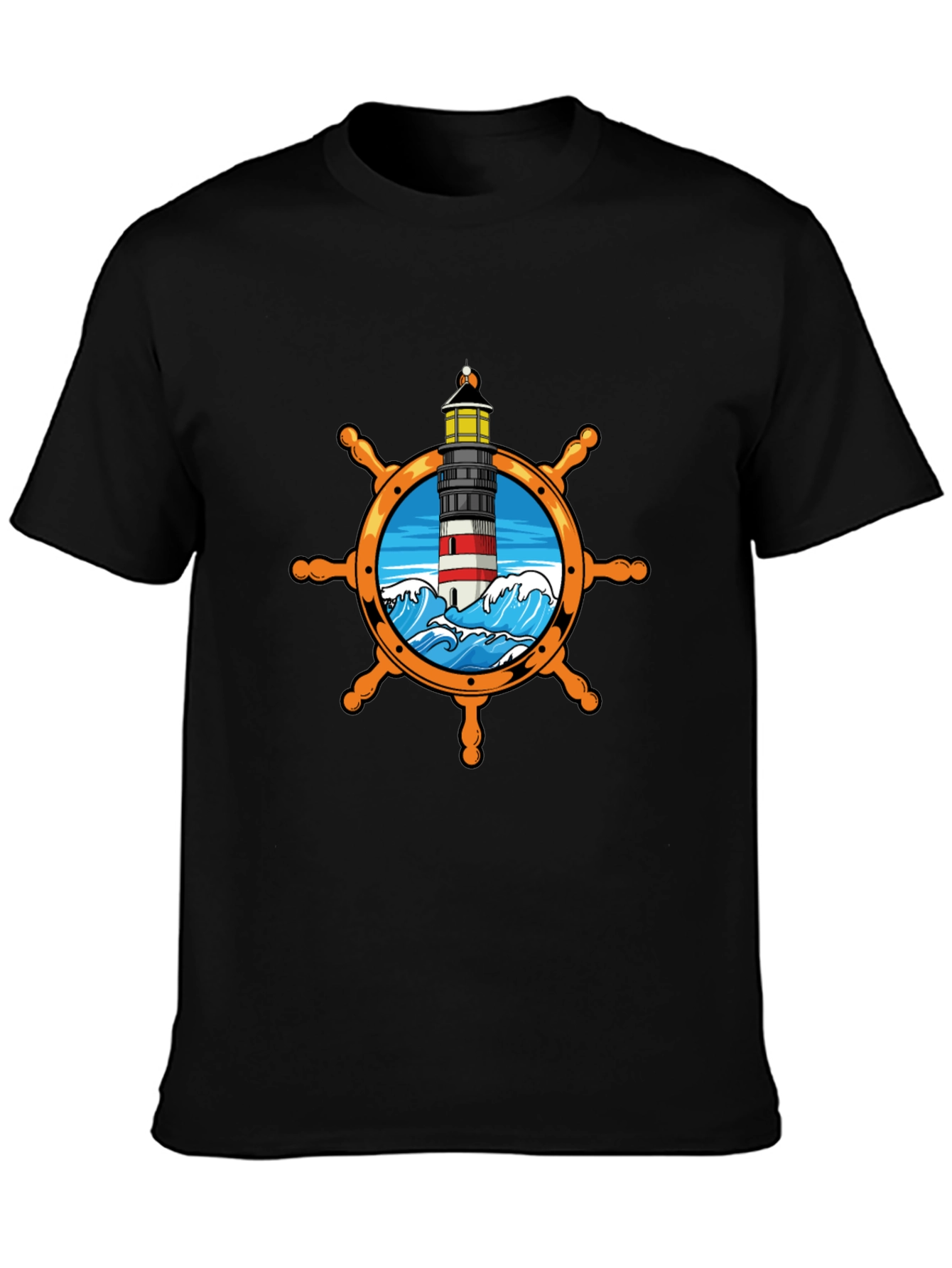 Nautical Lighthouse Wheel Graphic T-Shirt