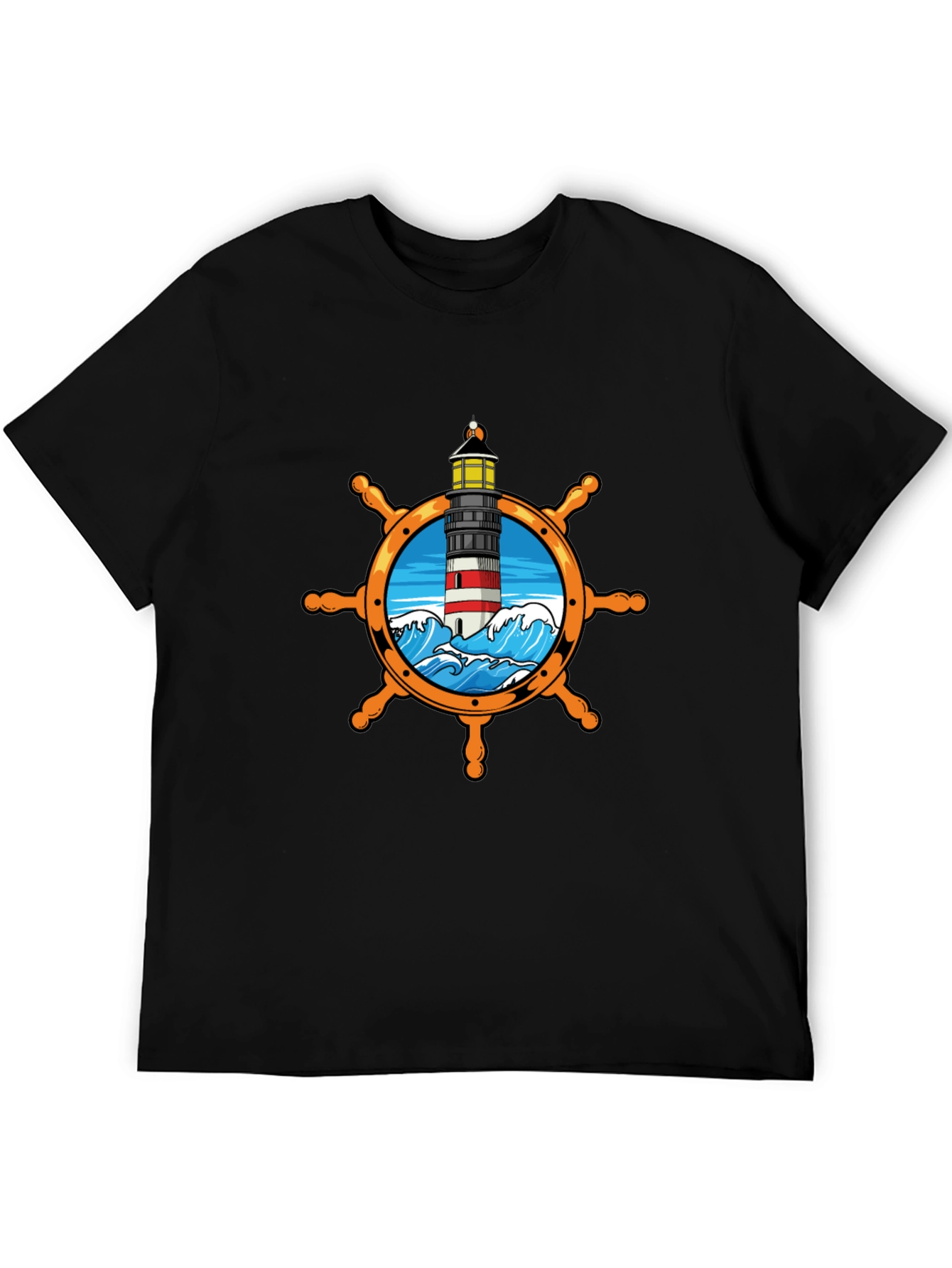 Nautical Lighthouse Wheel Graphic T-Shirt