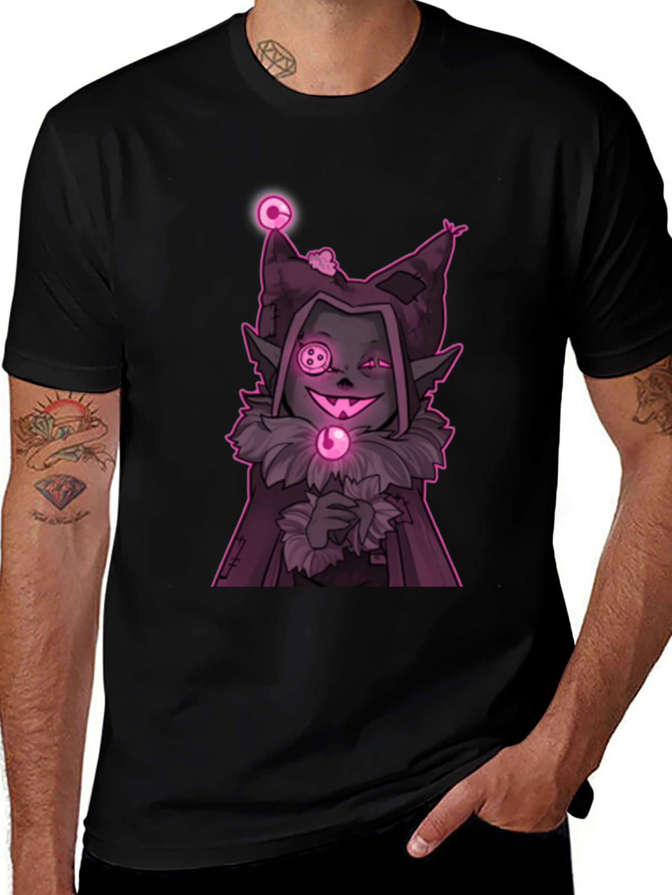Jevil-Inspired Graphic Tee - Black Cotton Blend