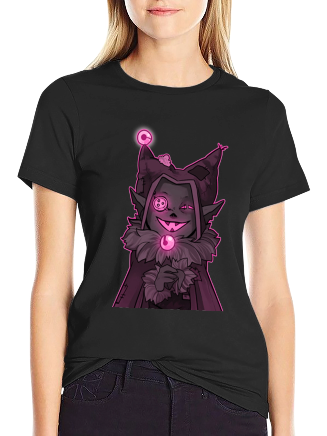 Jevil-Inspired Graphic Tee - Black Cotton Blend
