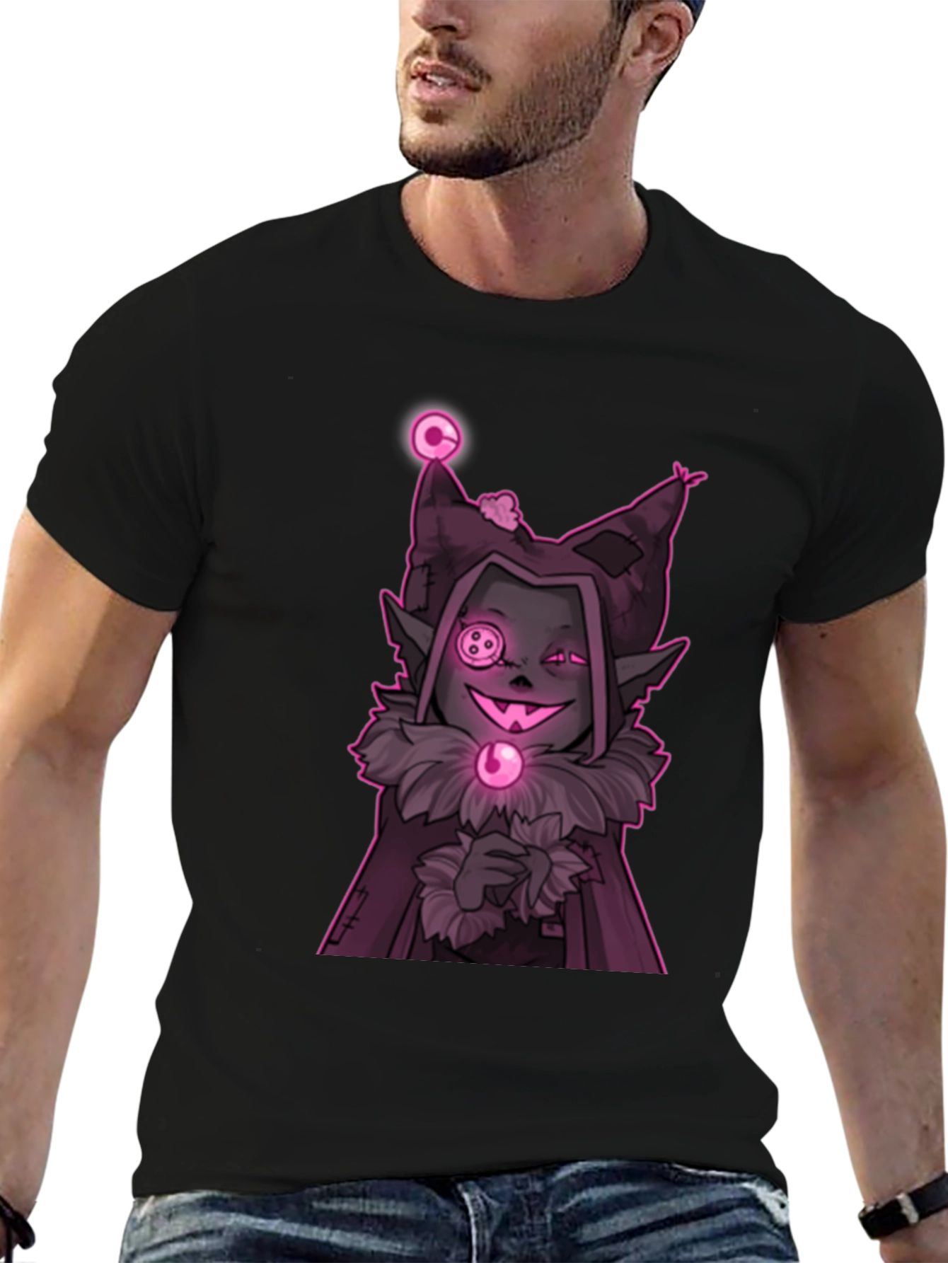 Jevil-Inspired Graphic Tee - Black Cotton Blend