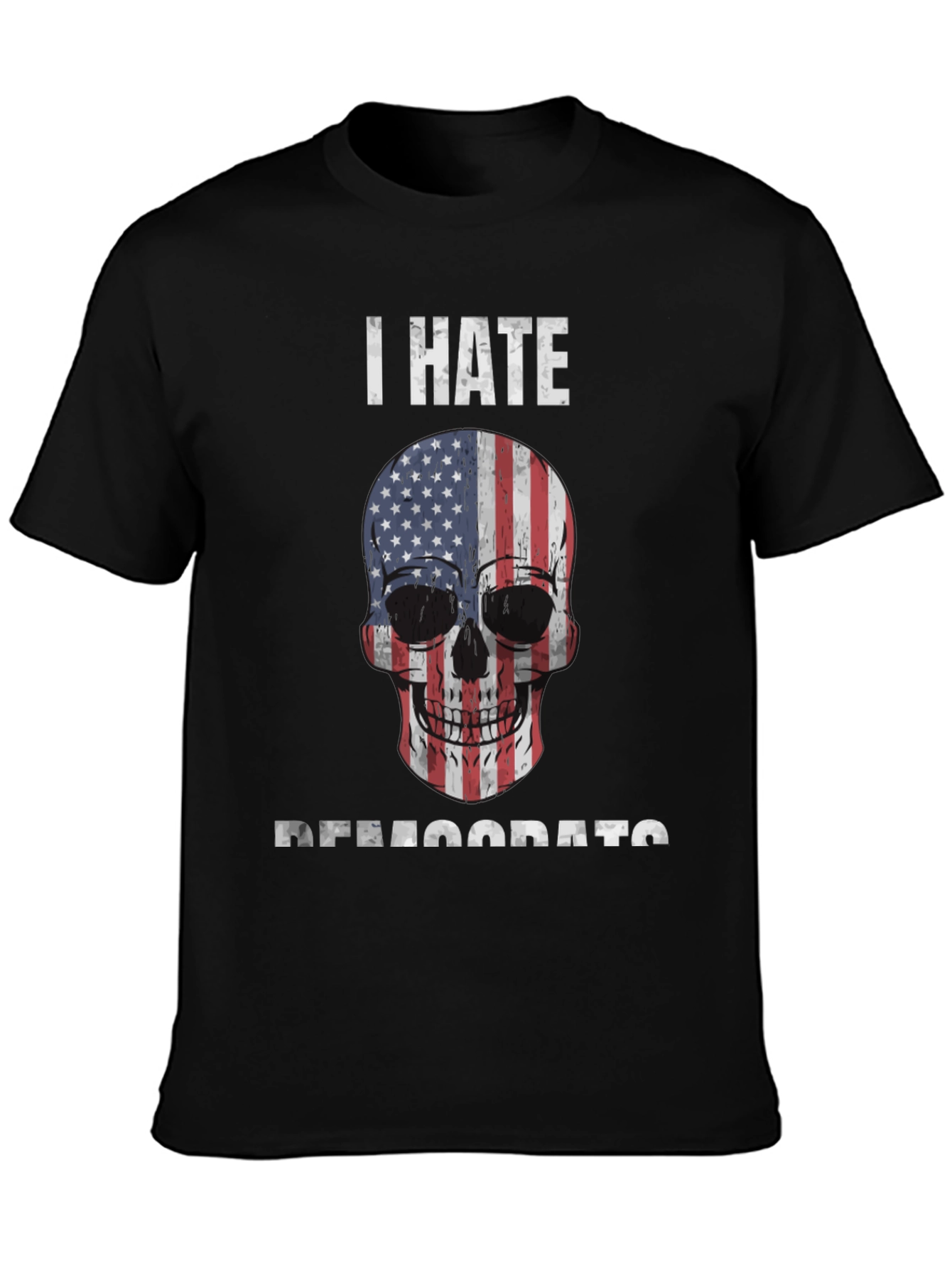 I Hate Democrats Skull USA Flag Graphic Tee