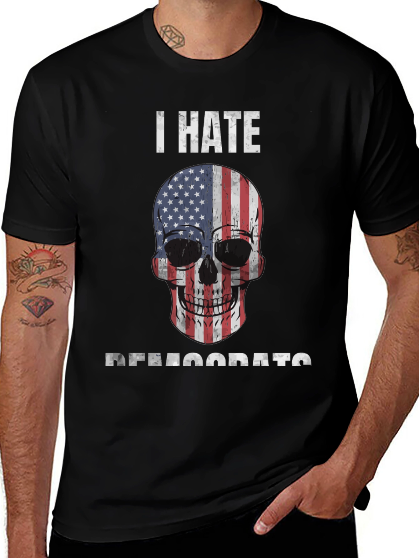 I Hate Democrats Skull USA Flag Graphic Tee