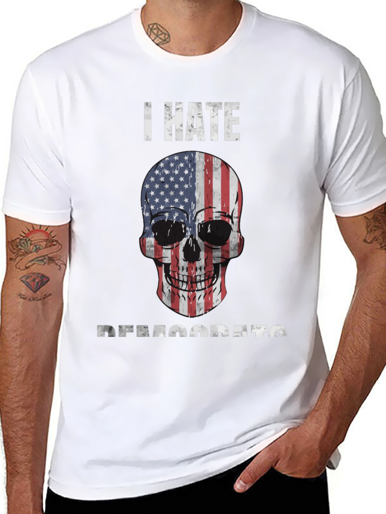 I Hate Democrats Skull USA Flag Graphic Tee