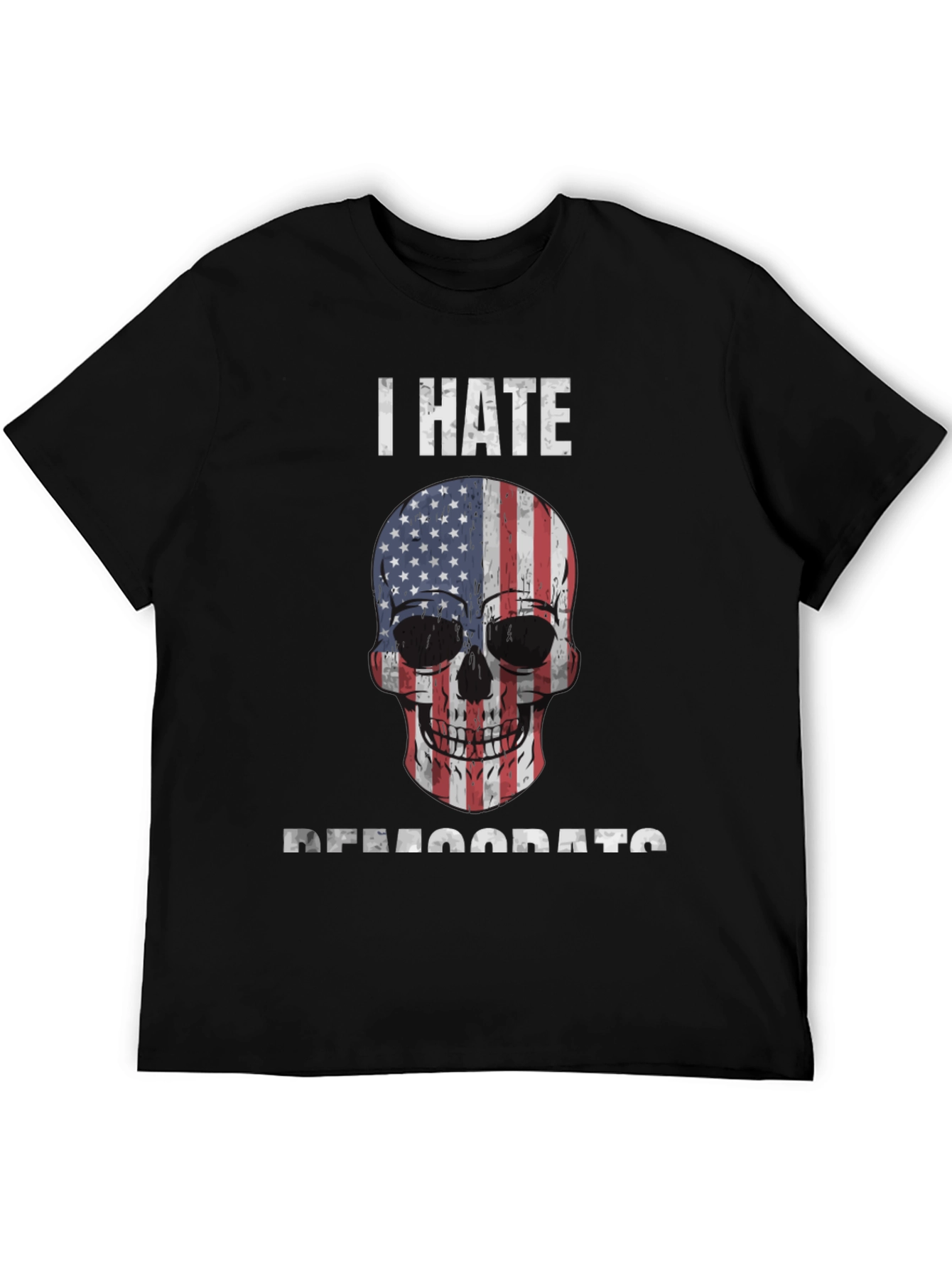 I Hate Democrats Skull USA Flag Graphic Tee