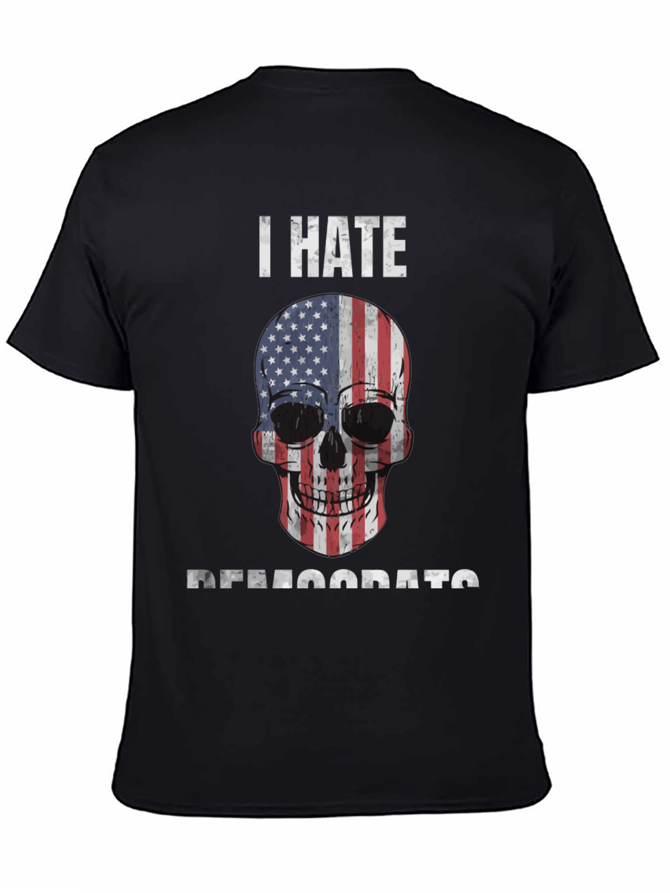 I Hate Democrats Skull USA Flag Graphic Tee