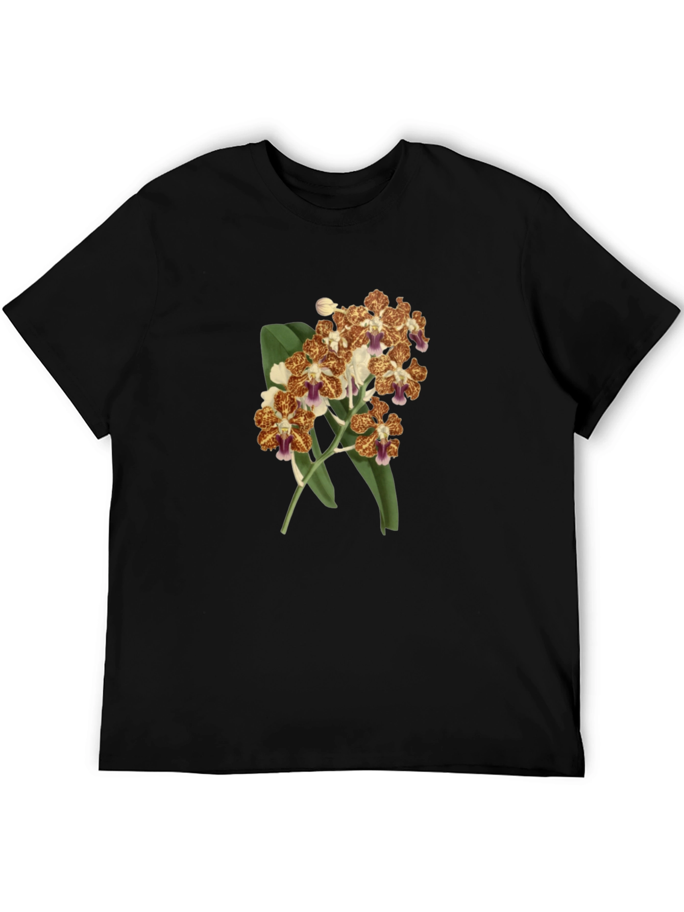 Floral Orchid Print Black T-Shirt