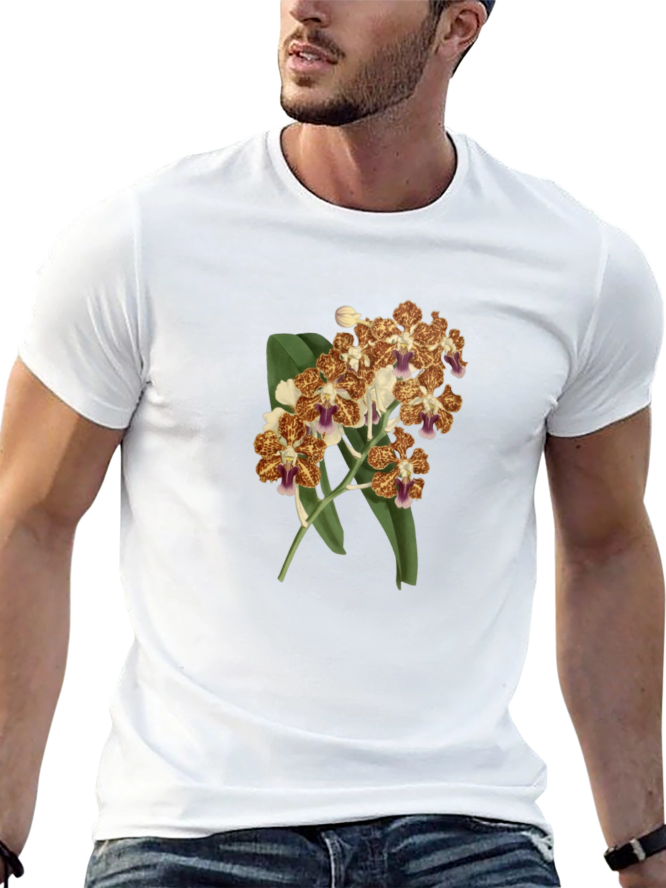 Floral Orchid Print Black T-Shirt