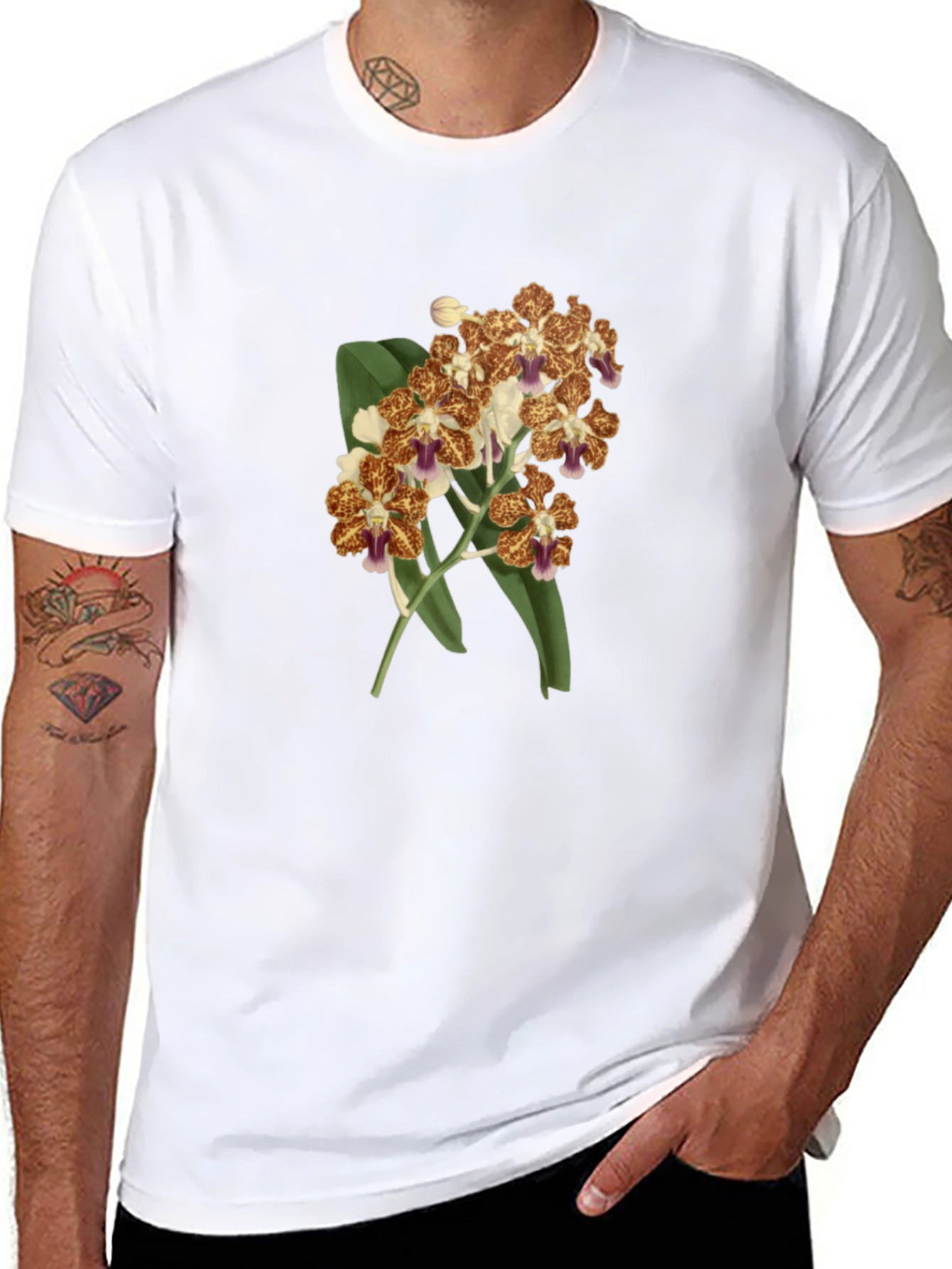 Floral Orchid Print Black T-Shirt