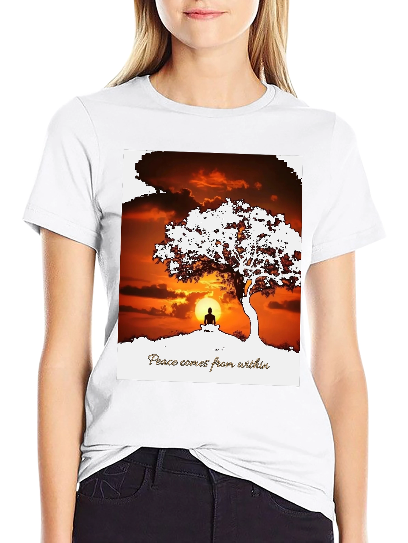 Peace Within T-Shirt - Sunset & Silhouette Design
