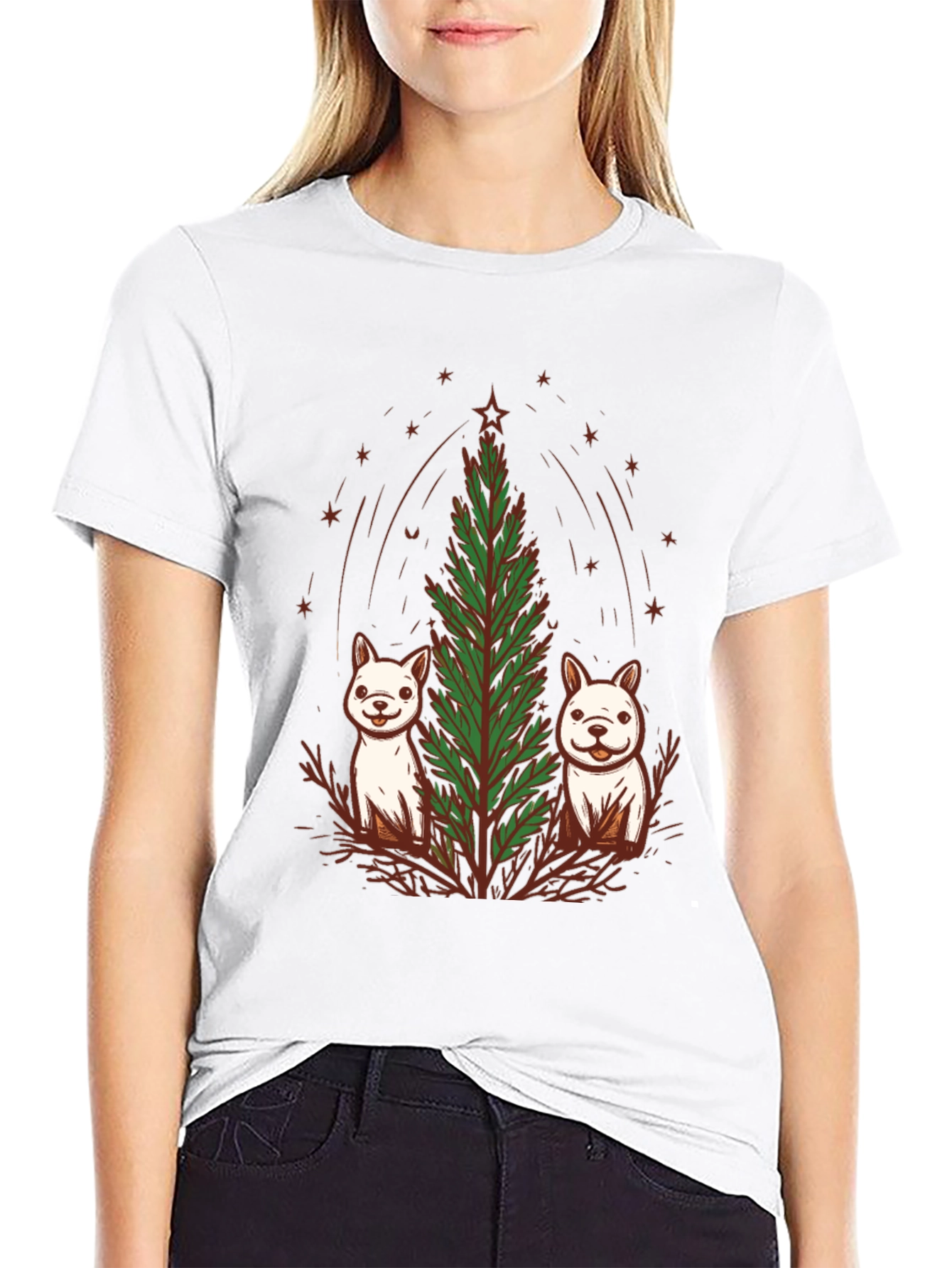 Festive Pups & Christmas Tree Black T-Shirt