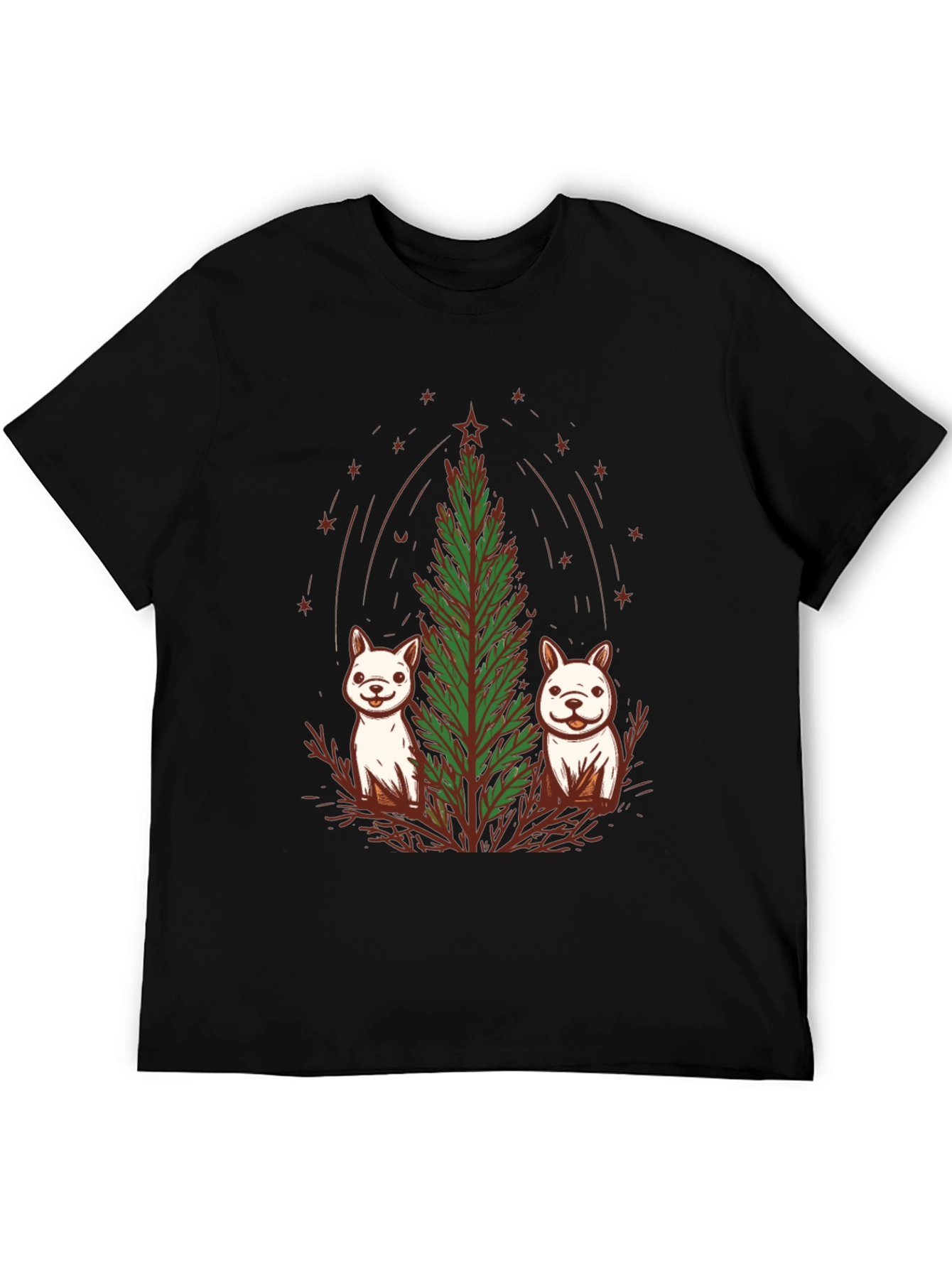 Festive Pups & Christmas Tree Black T-Shirt