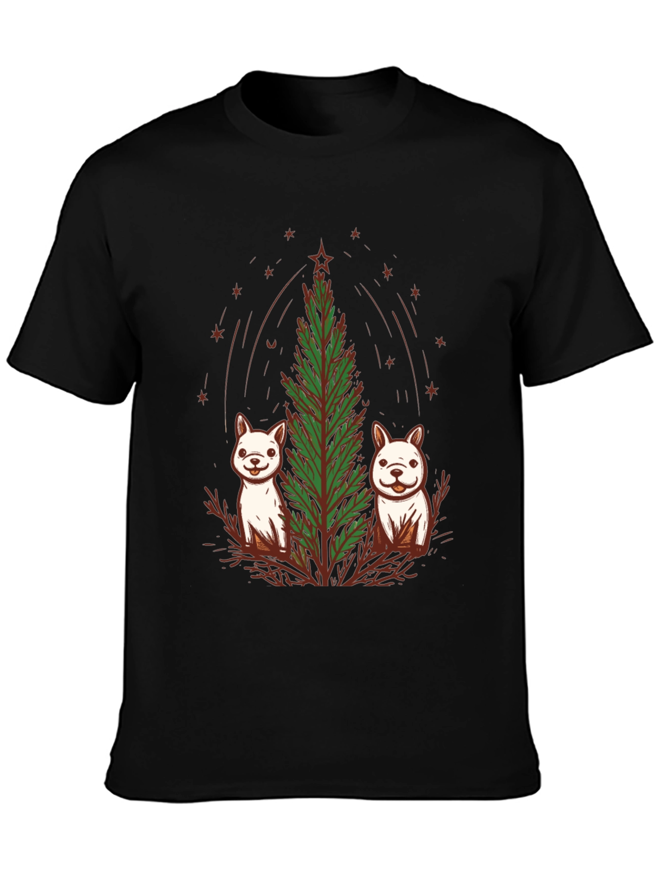 Festive Pups & Christmas Tree Black T-Shirt