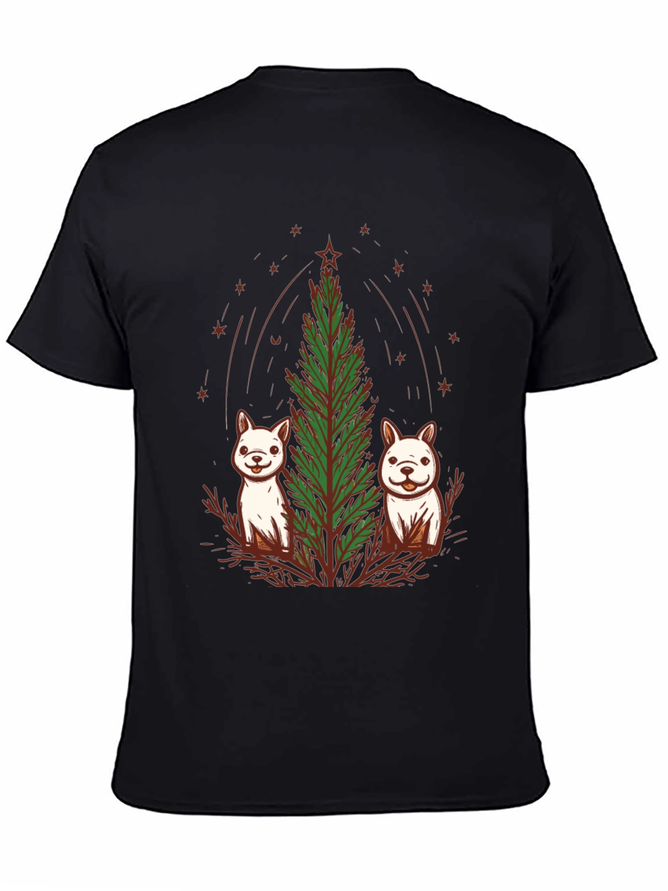 Festive Pups & Christmas Tree Black T-Shirt