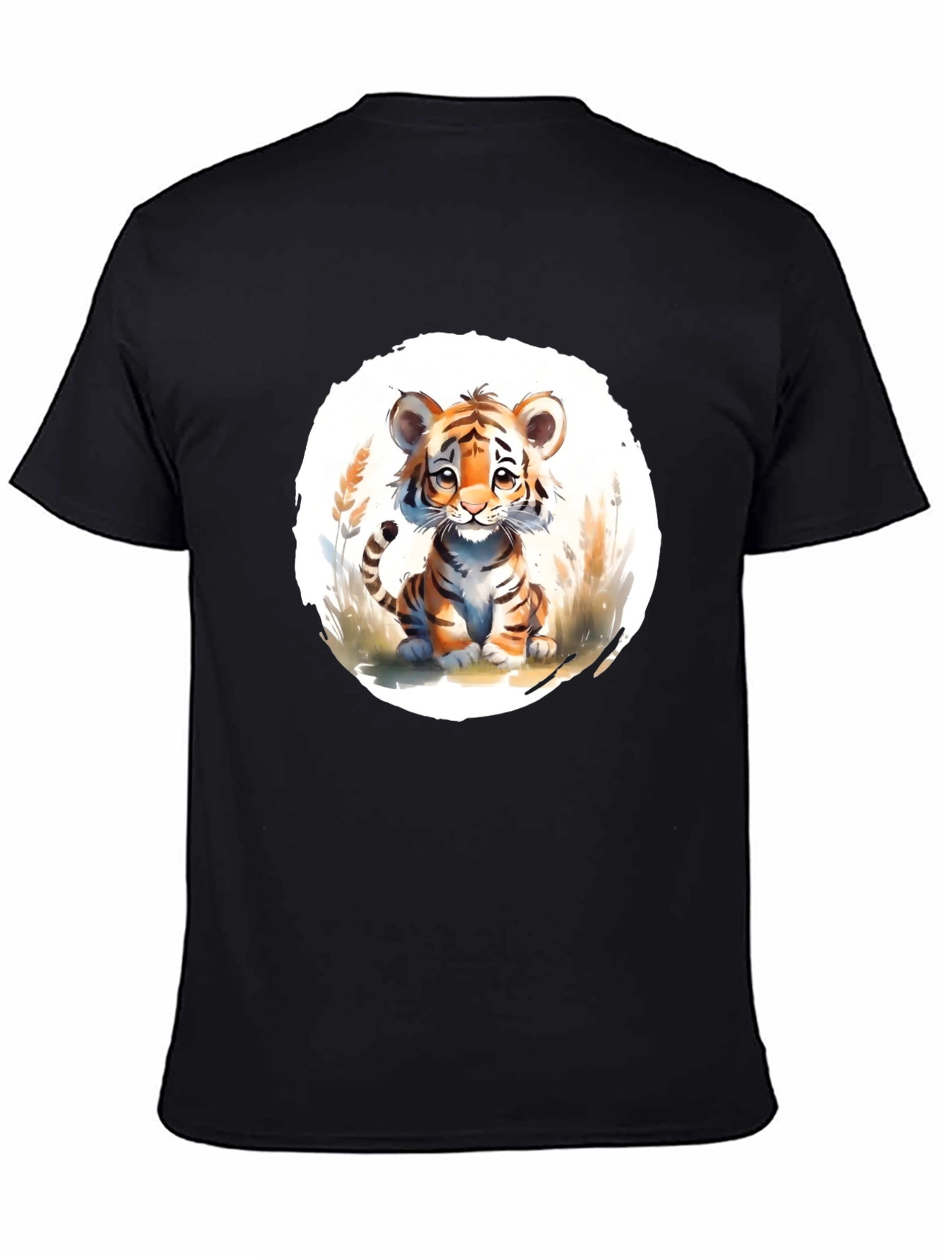 Cute Tiger Cub Graphic Black T-Shirt