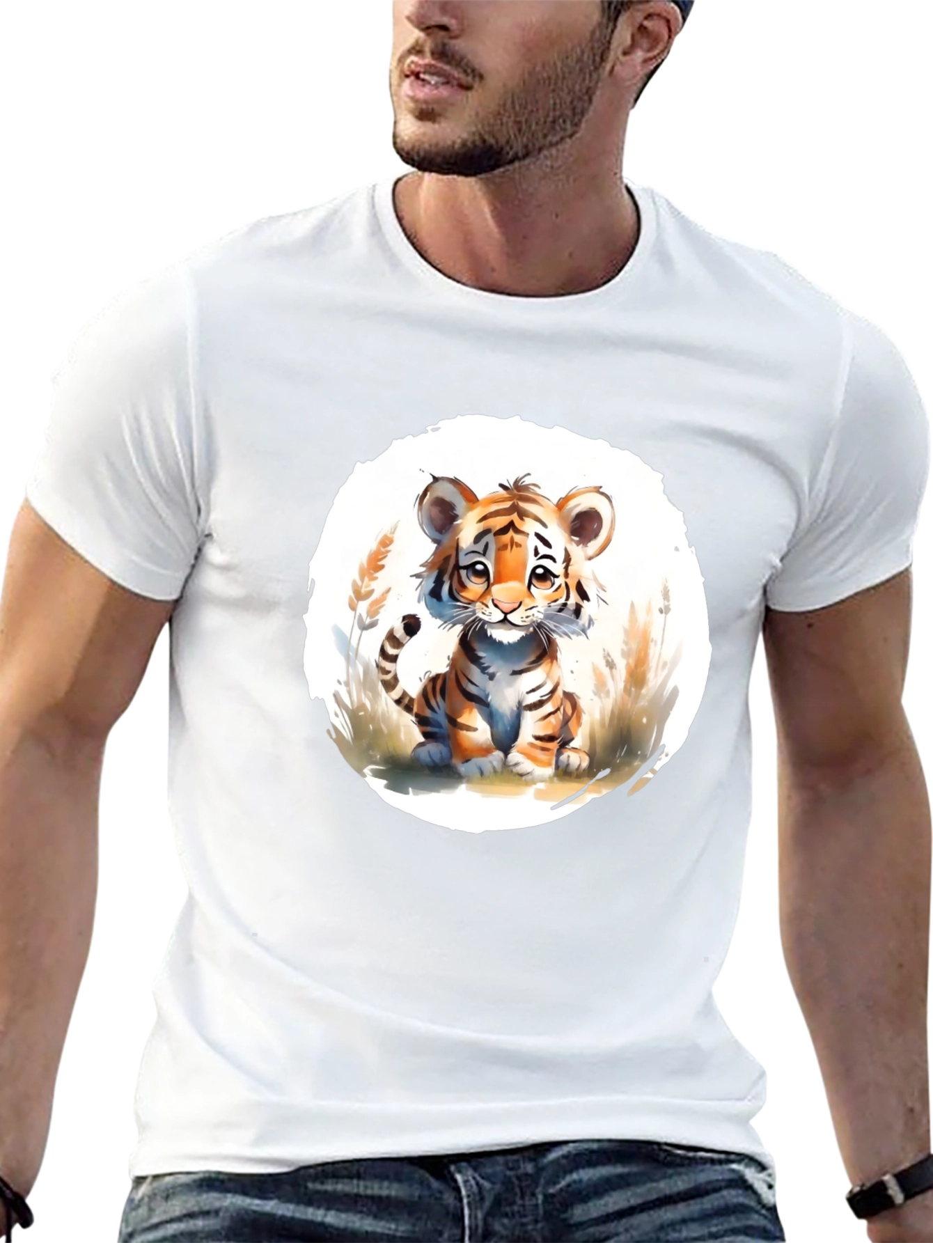 Cute Tiger Cub Graphic Black T-Shirt