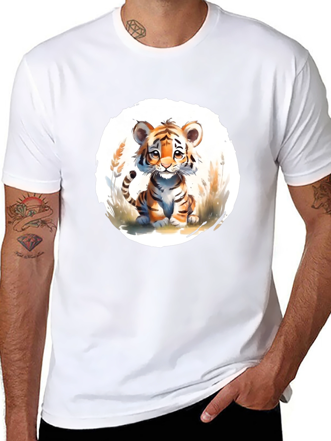 Cute Tiger Cub Graphic Black T-Shirt