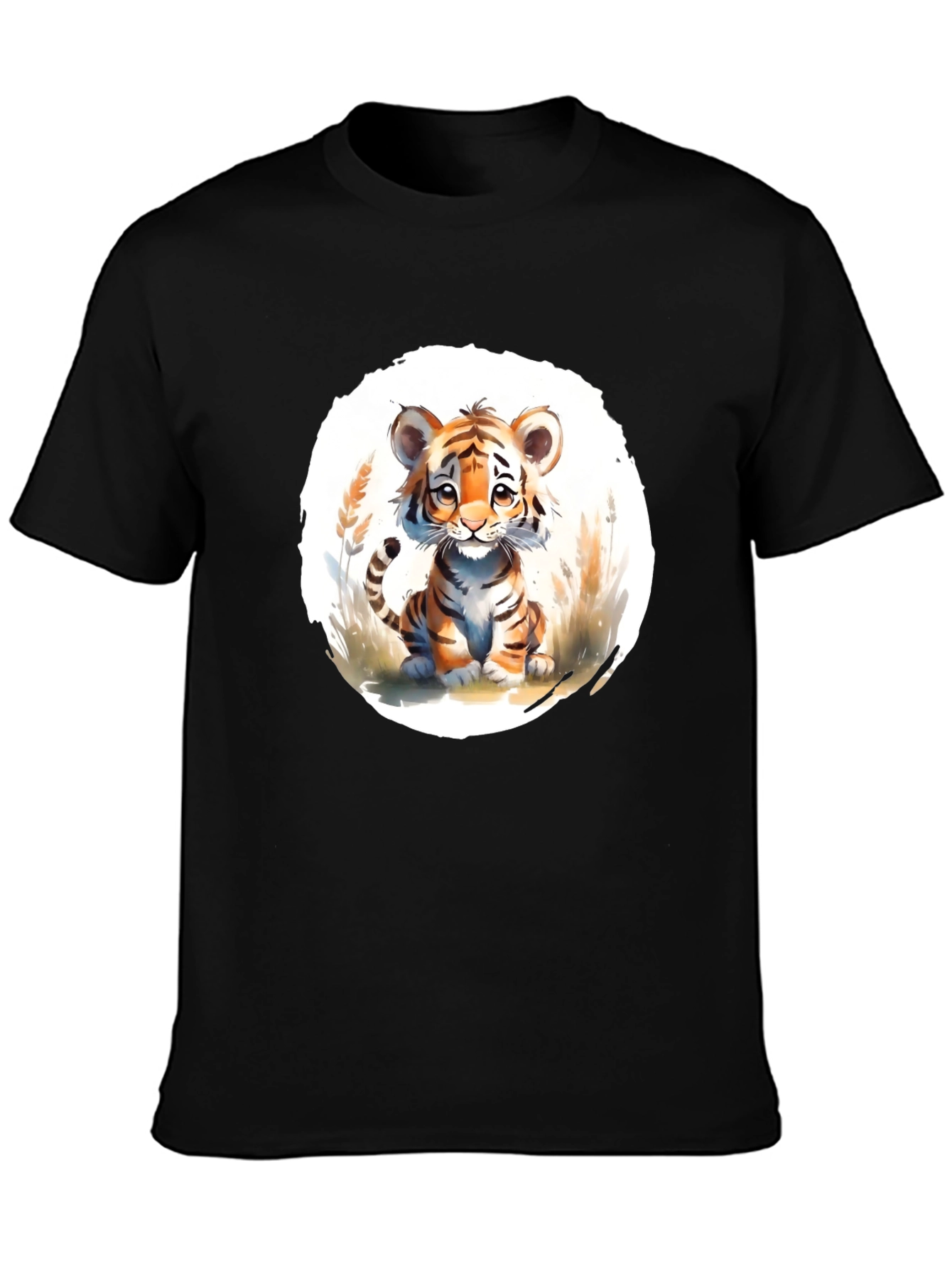 Cute Tiger Cub Graphic Black T-Shirt
