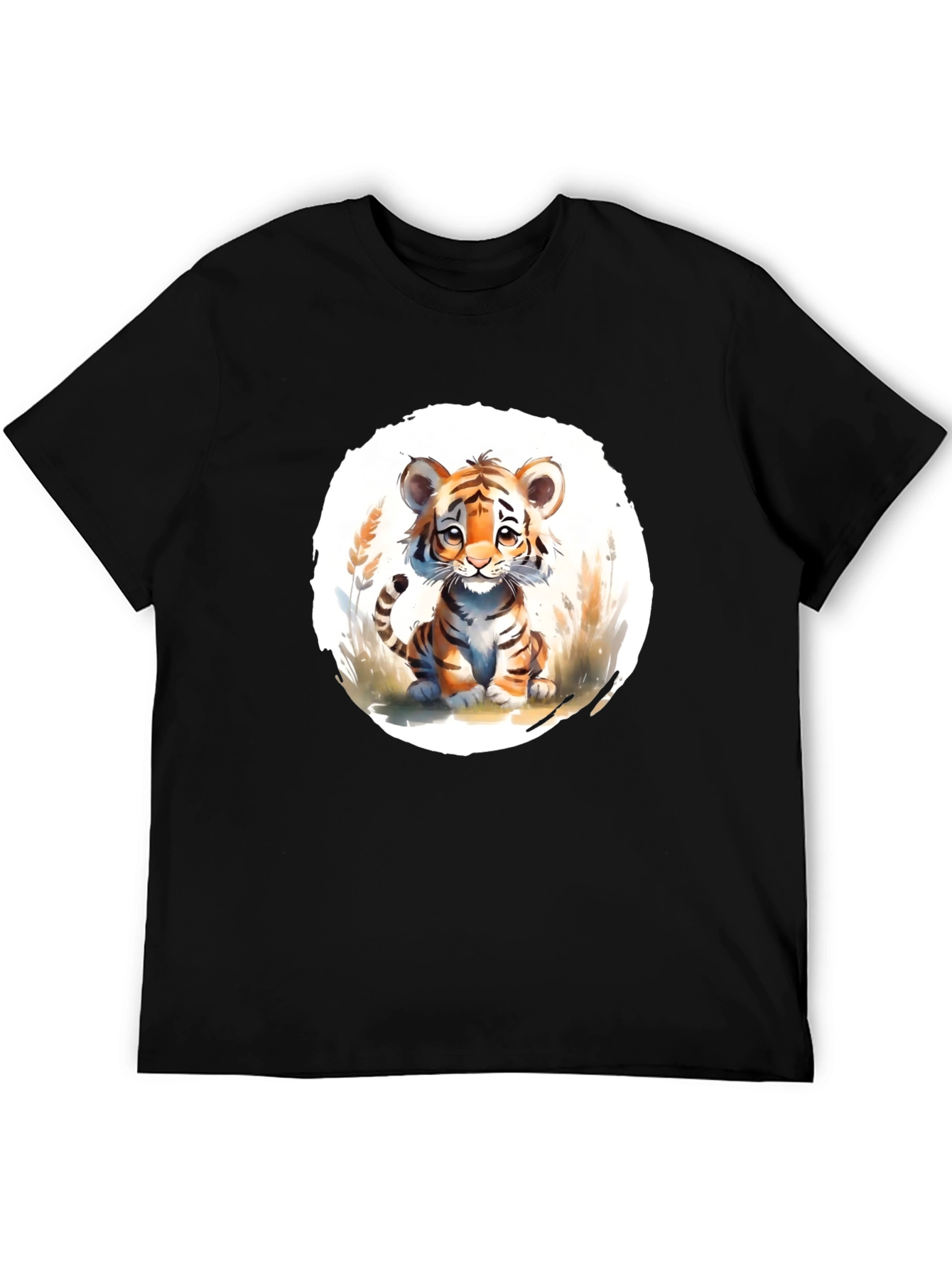 Cute Tiger Cub Graphic Black T-Shirt