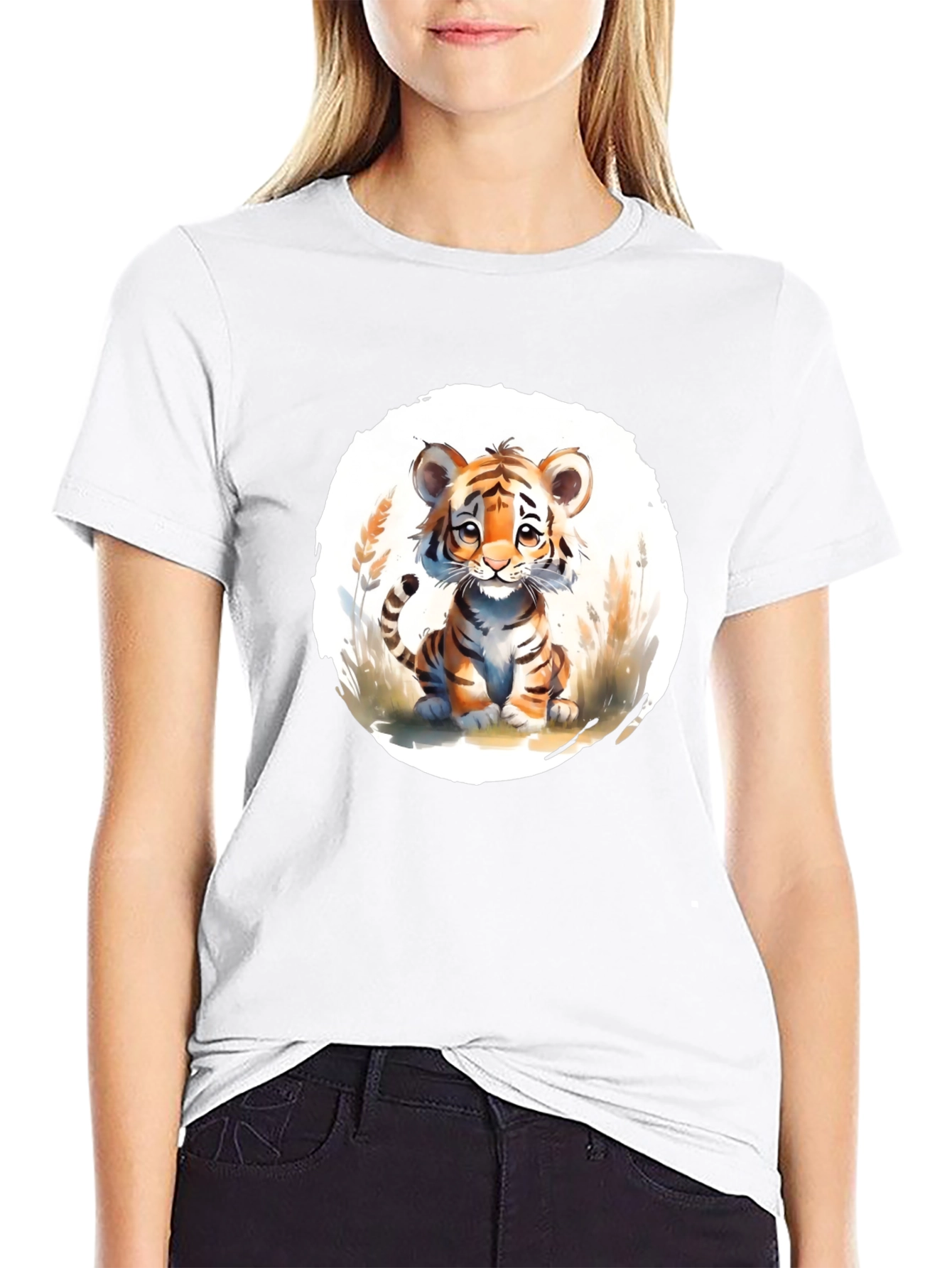 Cute Tiger Cub Graphic Black T-Shirt