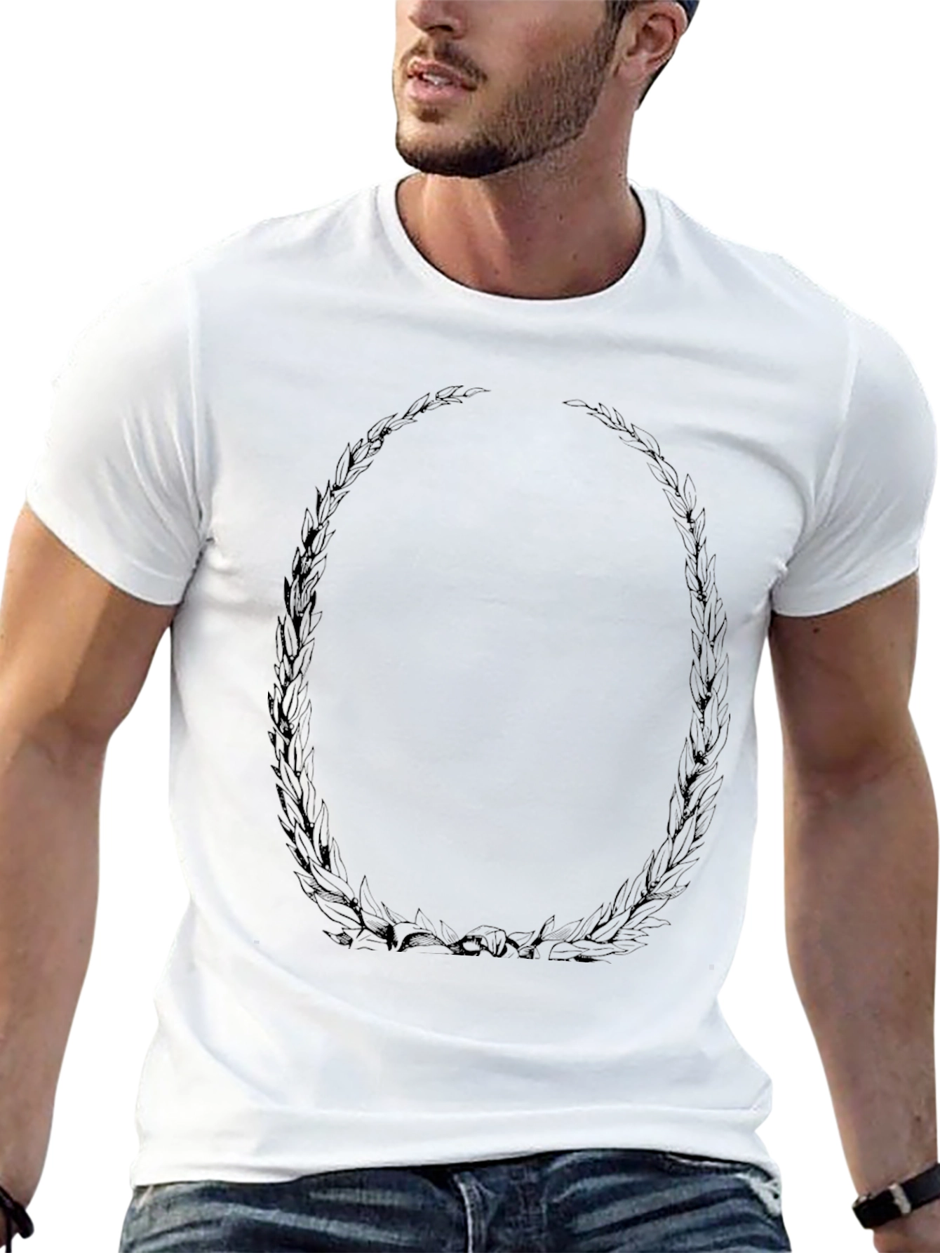 Mens Black Graphic Tee - Leaf Oval Design