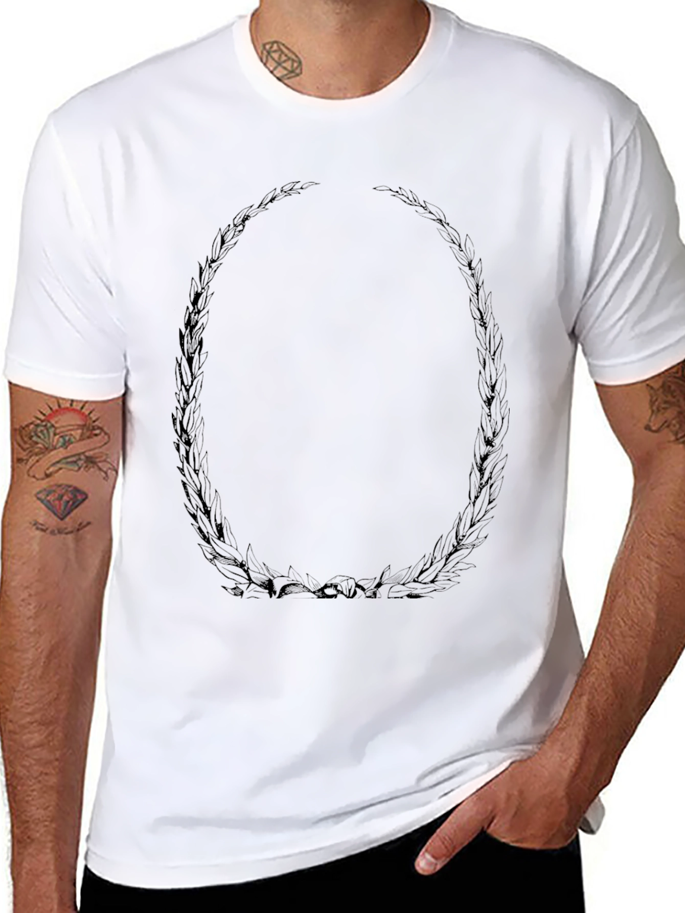 Mens Black Graphic Tee - Leaf Oval Design