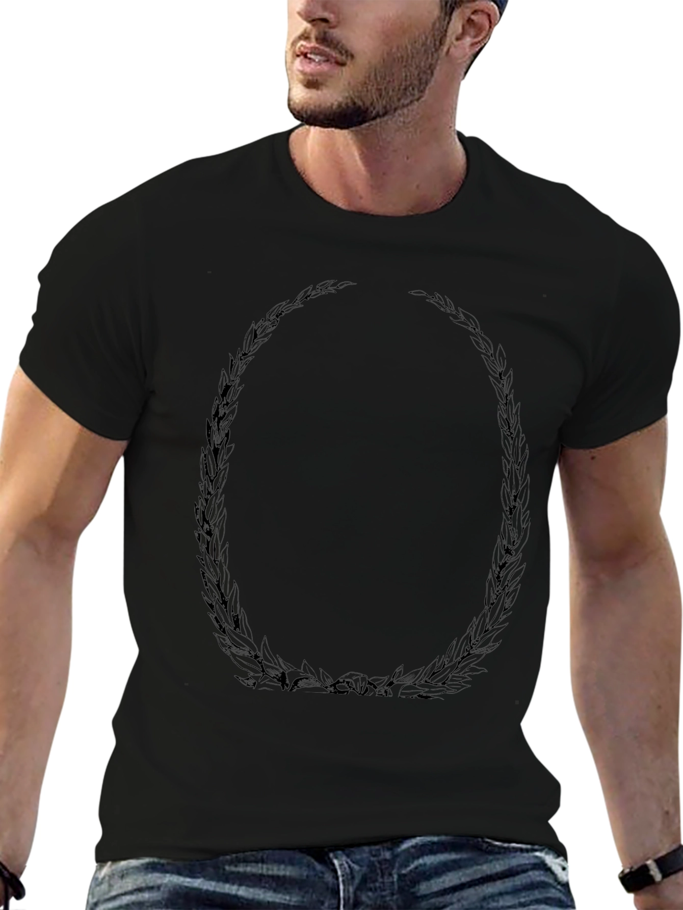 Mens Black Graphic Tee - Leaf Oval Design