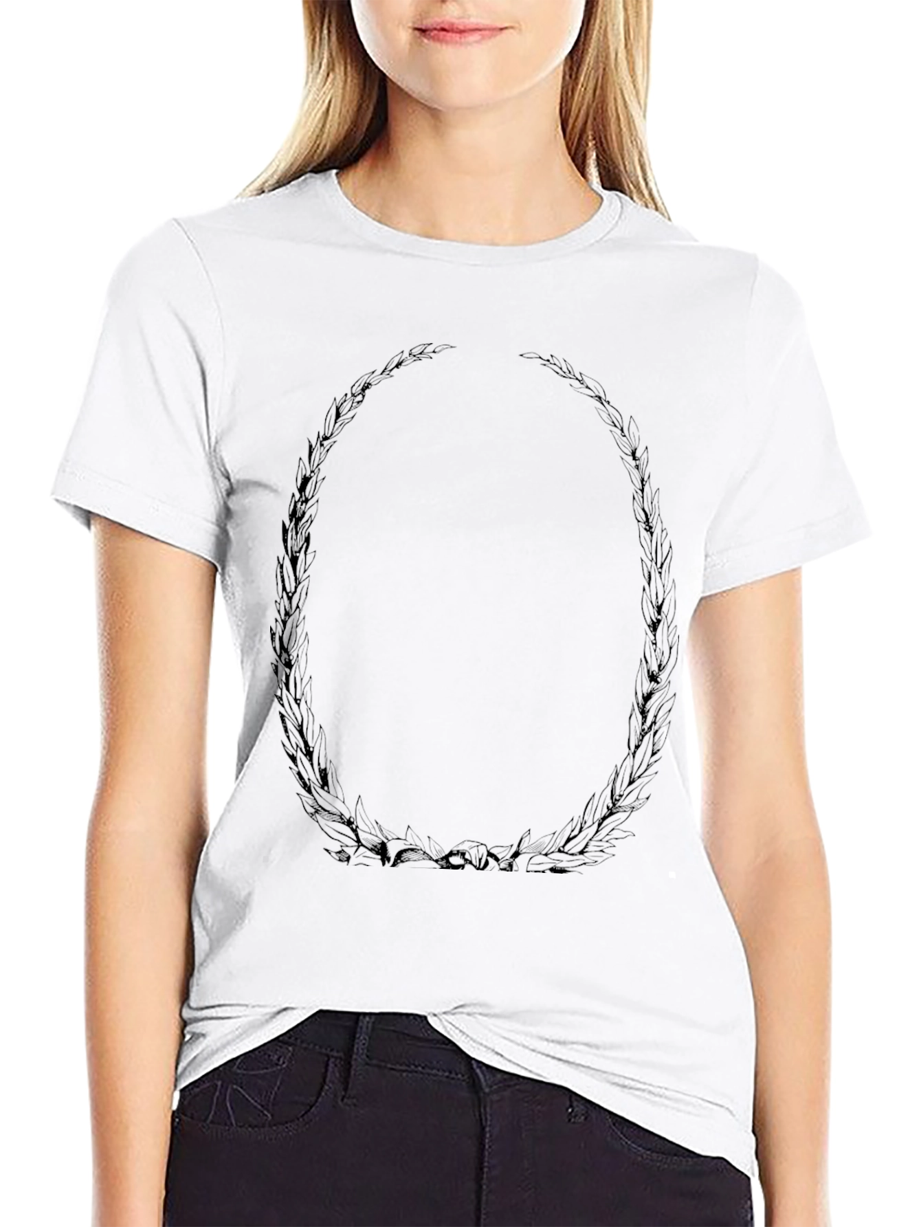 Mens Black Graphic Tee - Leaf Oval Design