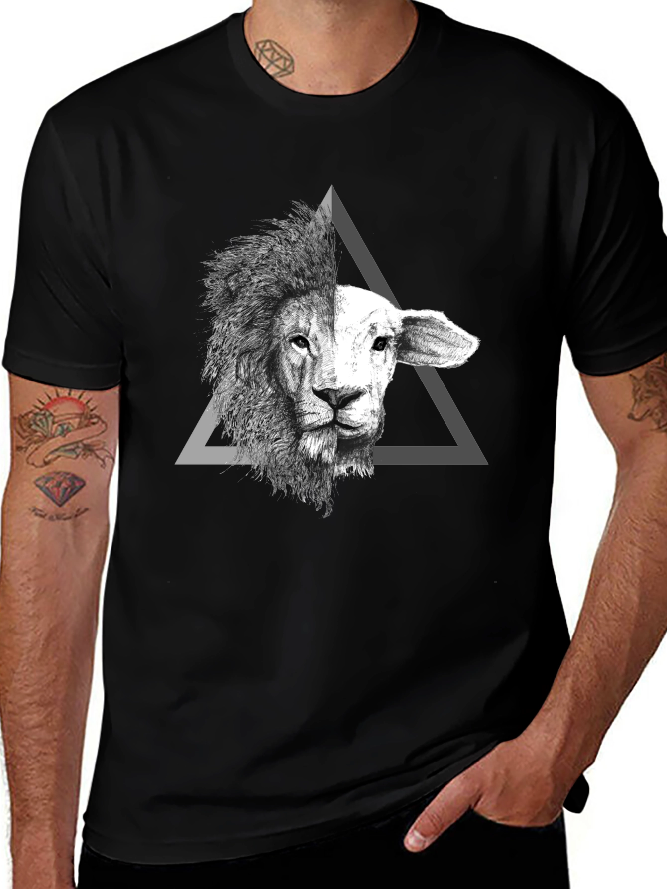Lion and Lamb Graphic Tee - Unique Design T-Shirt