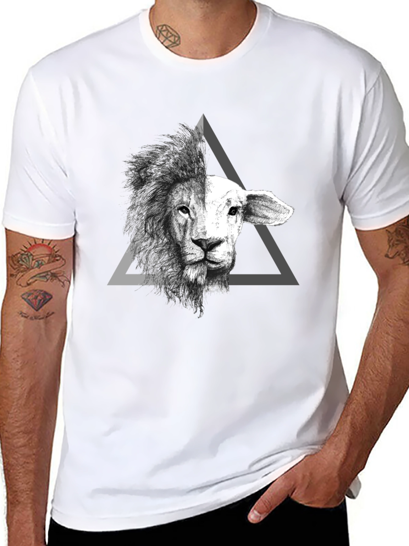 Lion and Lamb Graphic Tee - Unique Design T-Shirt