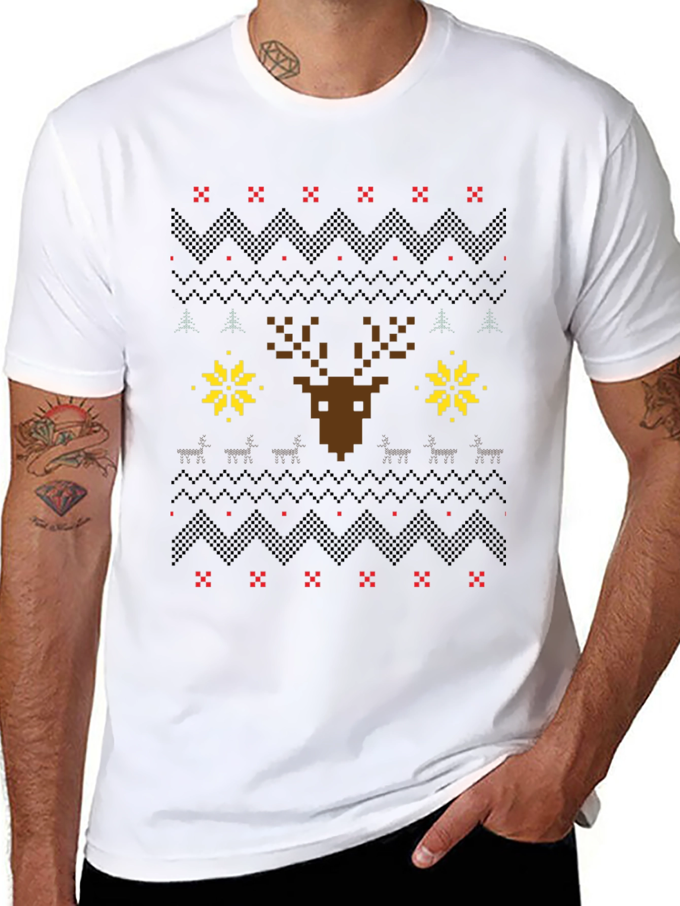 Pixel Art Christmas Deer Graphic Tee