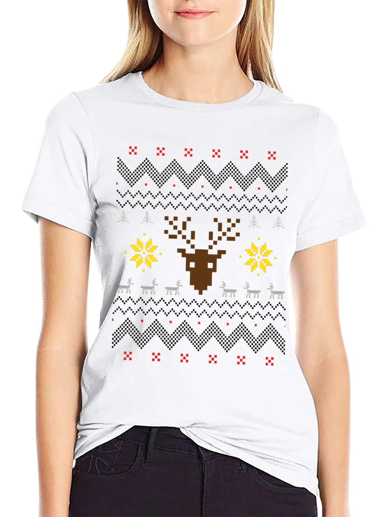 Pixel Art Christmas Deer Graphic Tee