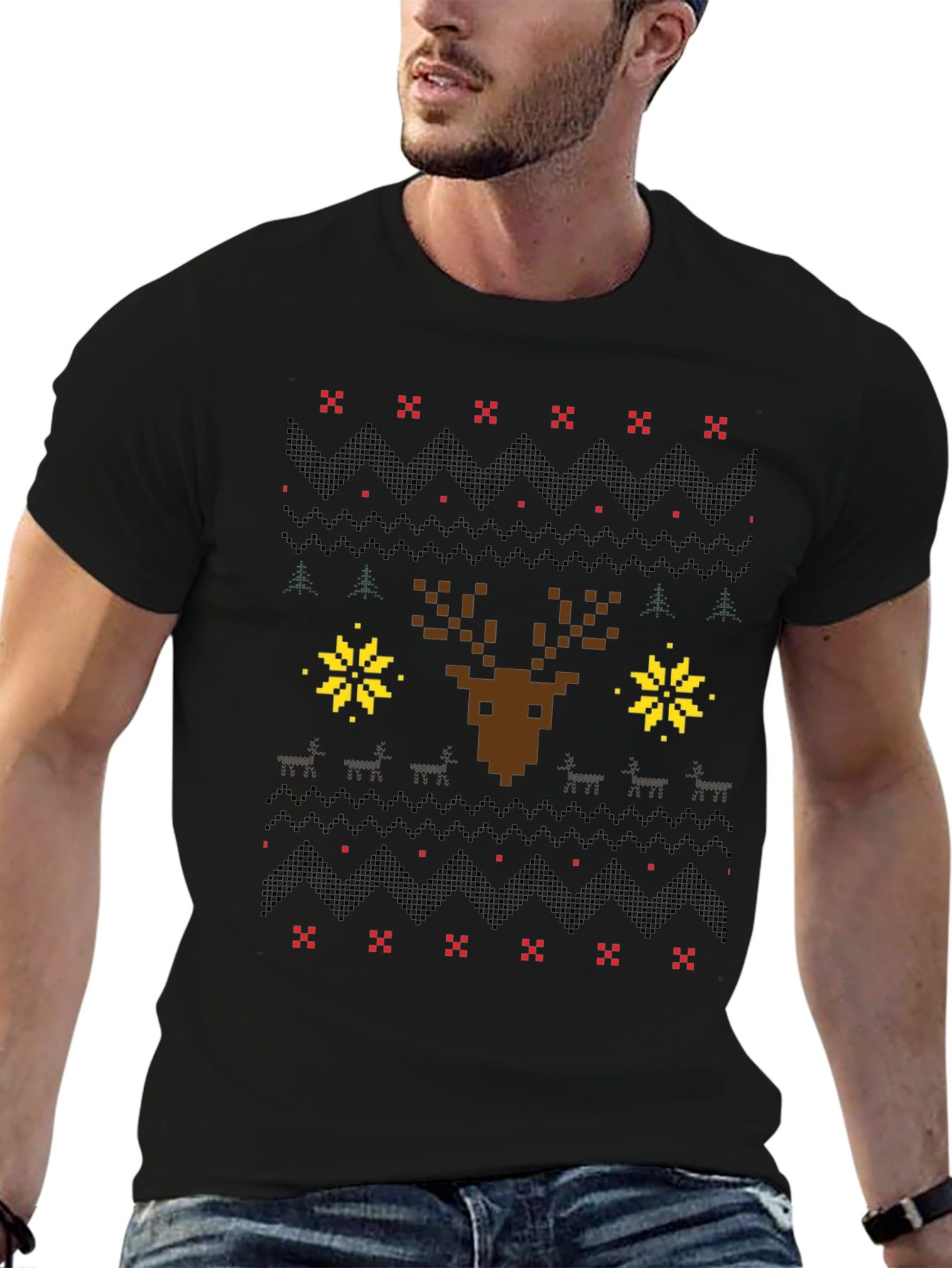Pixel Art Christmas Deer Graphic Tee