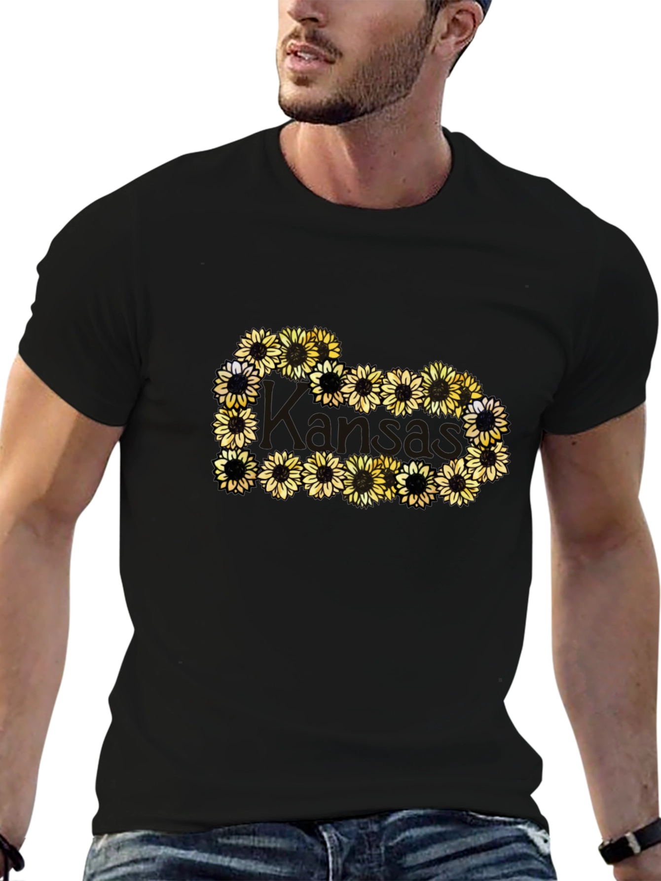 Sunflower Heart Graphic Black T-Shirt