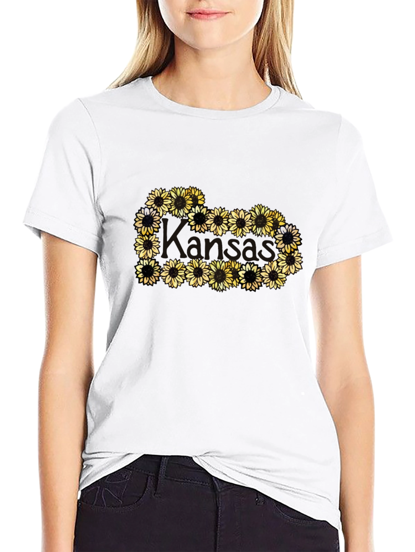 Sunflower Heart Graphic Black T-Shirt