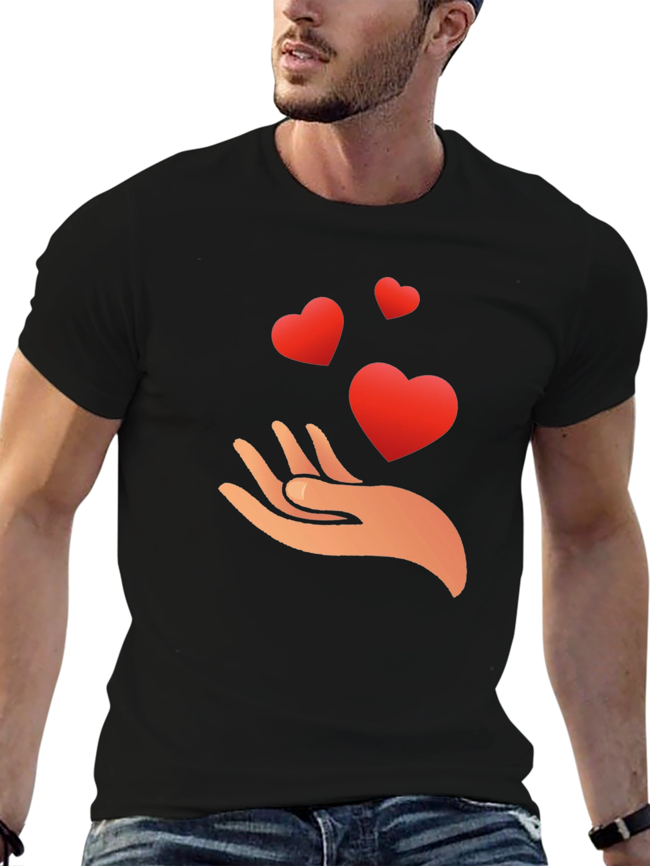 Heart in Hand Graphic Black T-Shirt