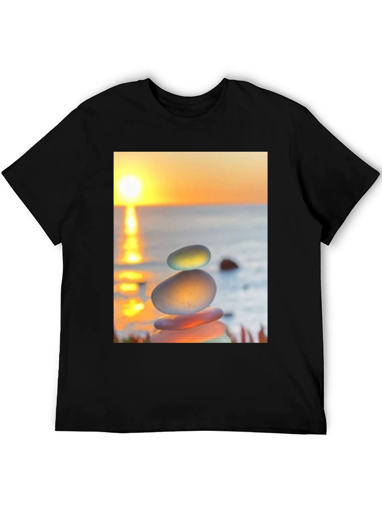 Zen Rock Stack Graphic Tee - Sunrise Serenity Shirt