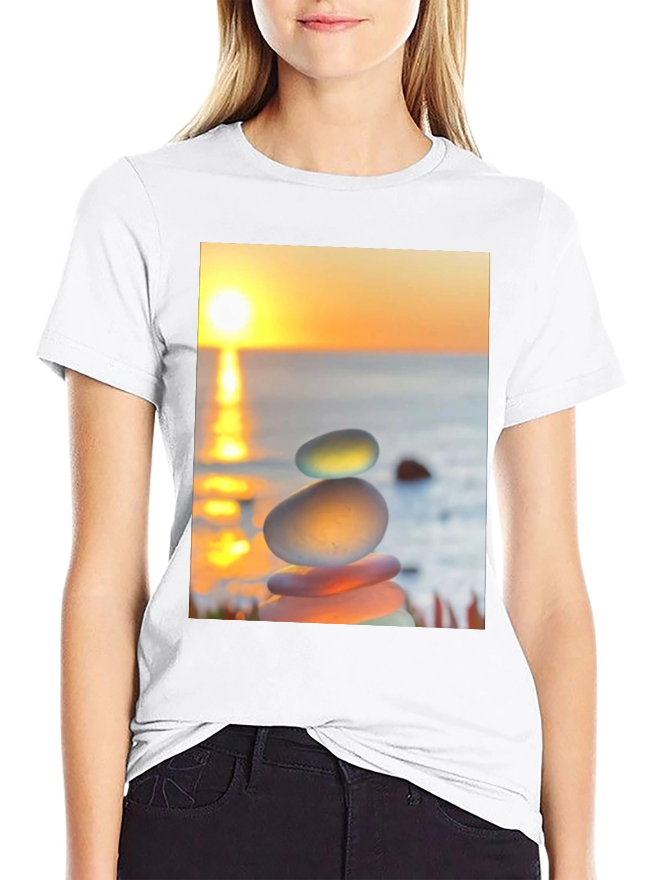 Zen Rock Stack Graphic Tee - Sunrise Serenity Shirt