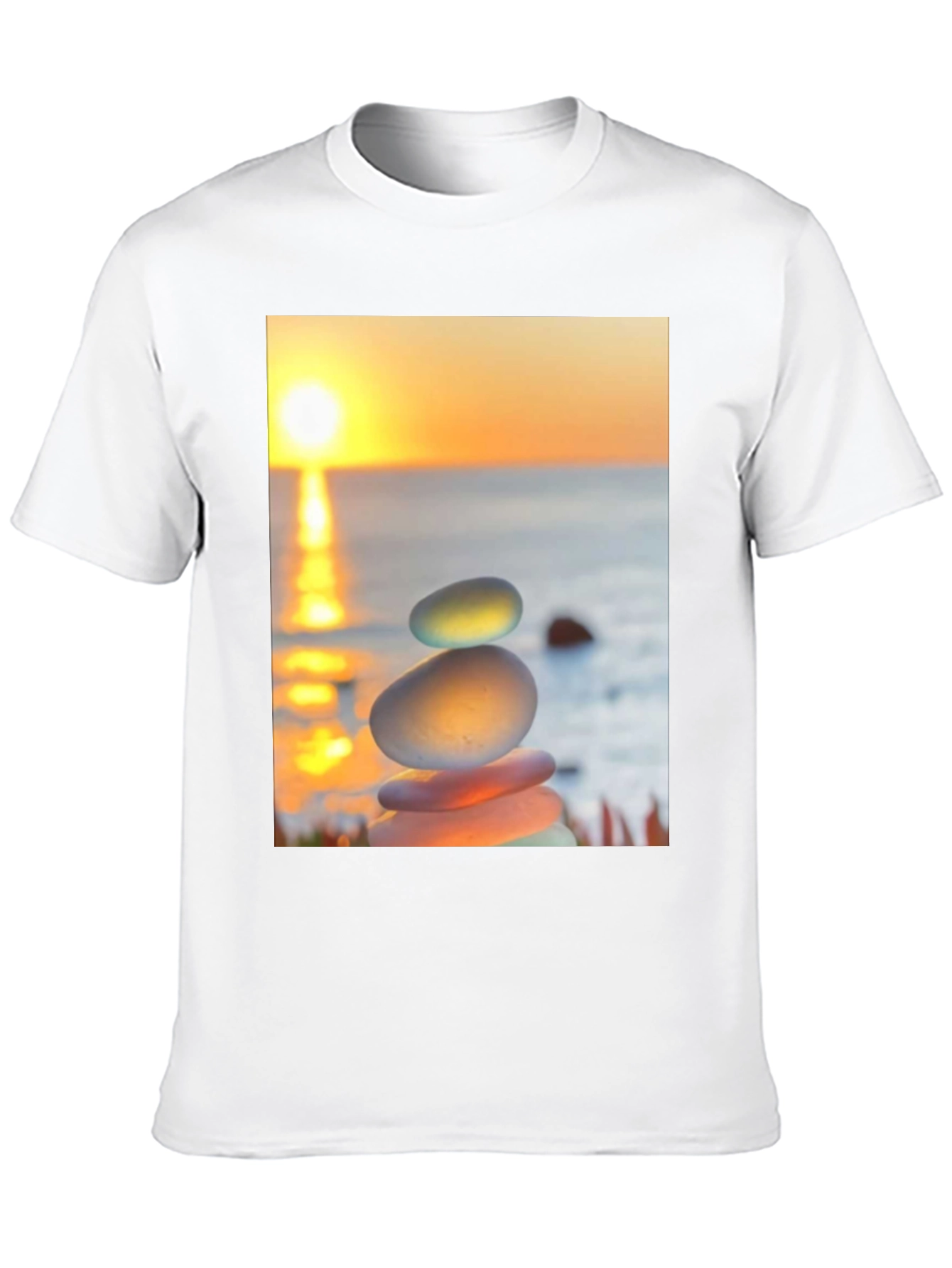 Zen Rock Stack Graphic Tee - Sunrise Serenity Shirt