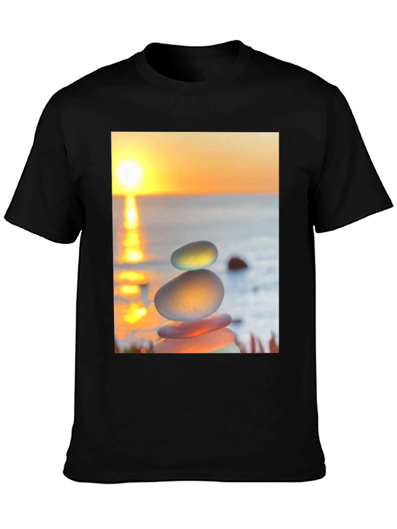 Zen Rock Stack Graphic Tee - Sunrise Serenity Shirt