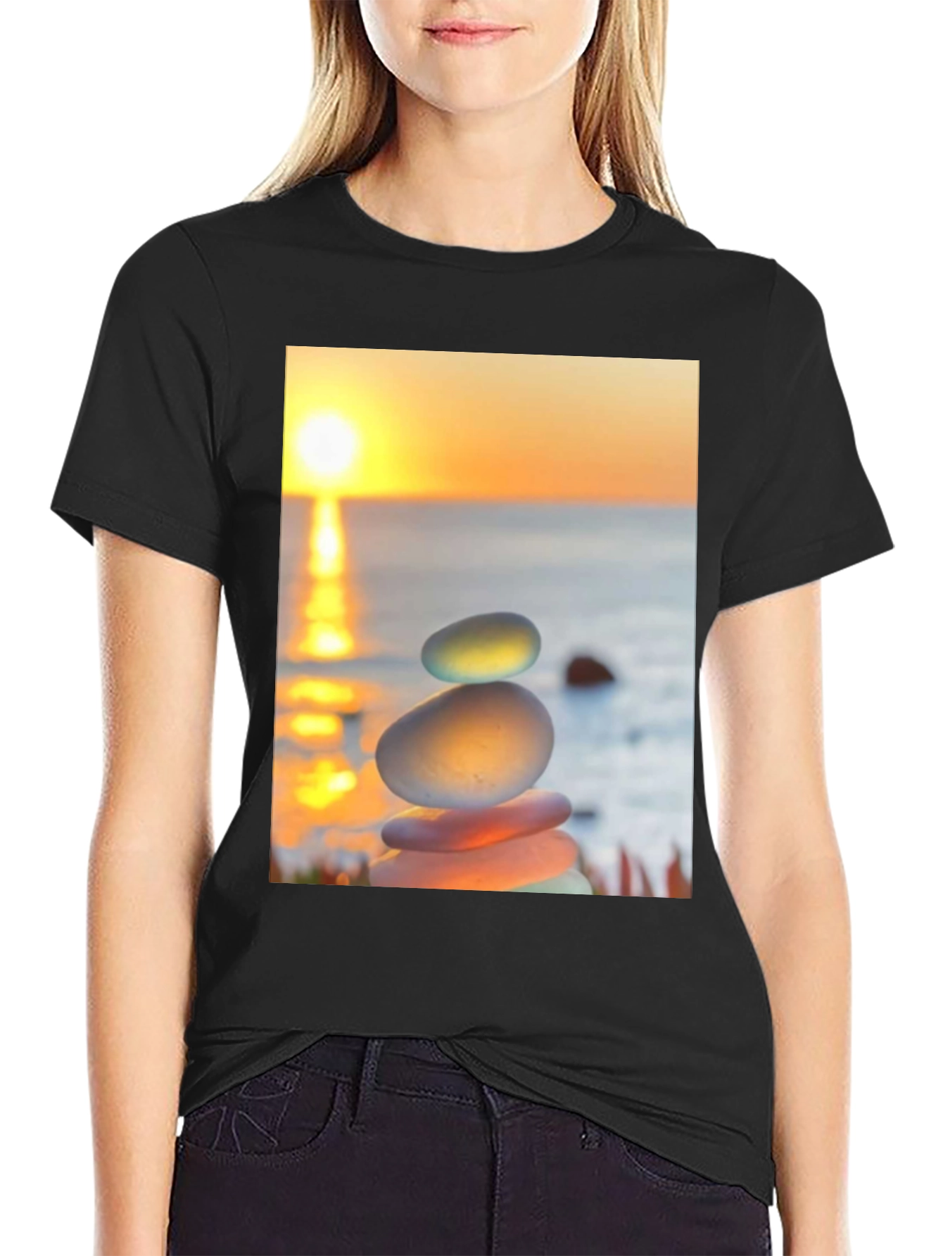 Zen Rock Stack Graphic Tee - Sunrise Serenity Shirt