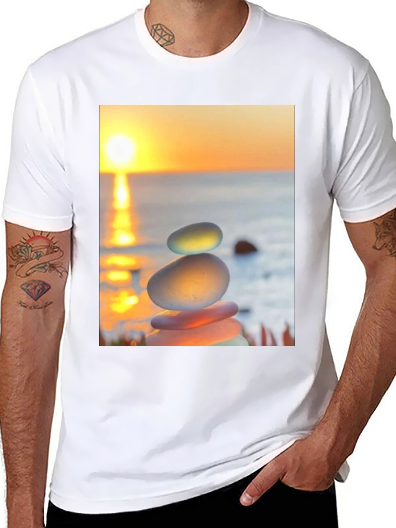 Zen Rock Stack Graphic Tee - Sunrise Serenity Shirt