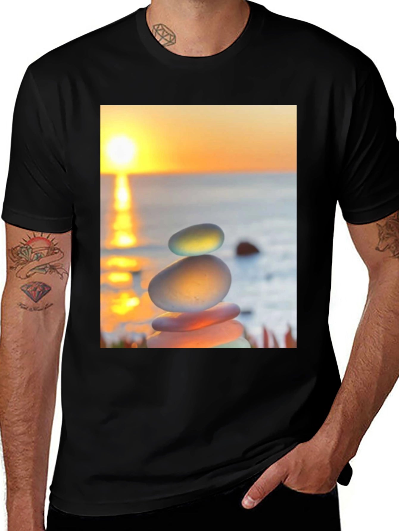 Zen Rock Stack Graphic Tee - Sunrise Serenity Shirt