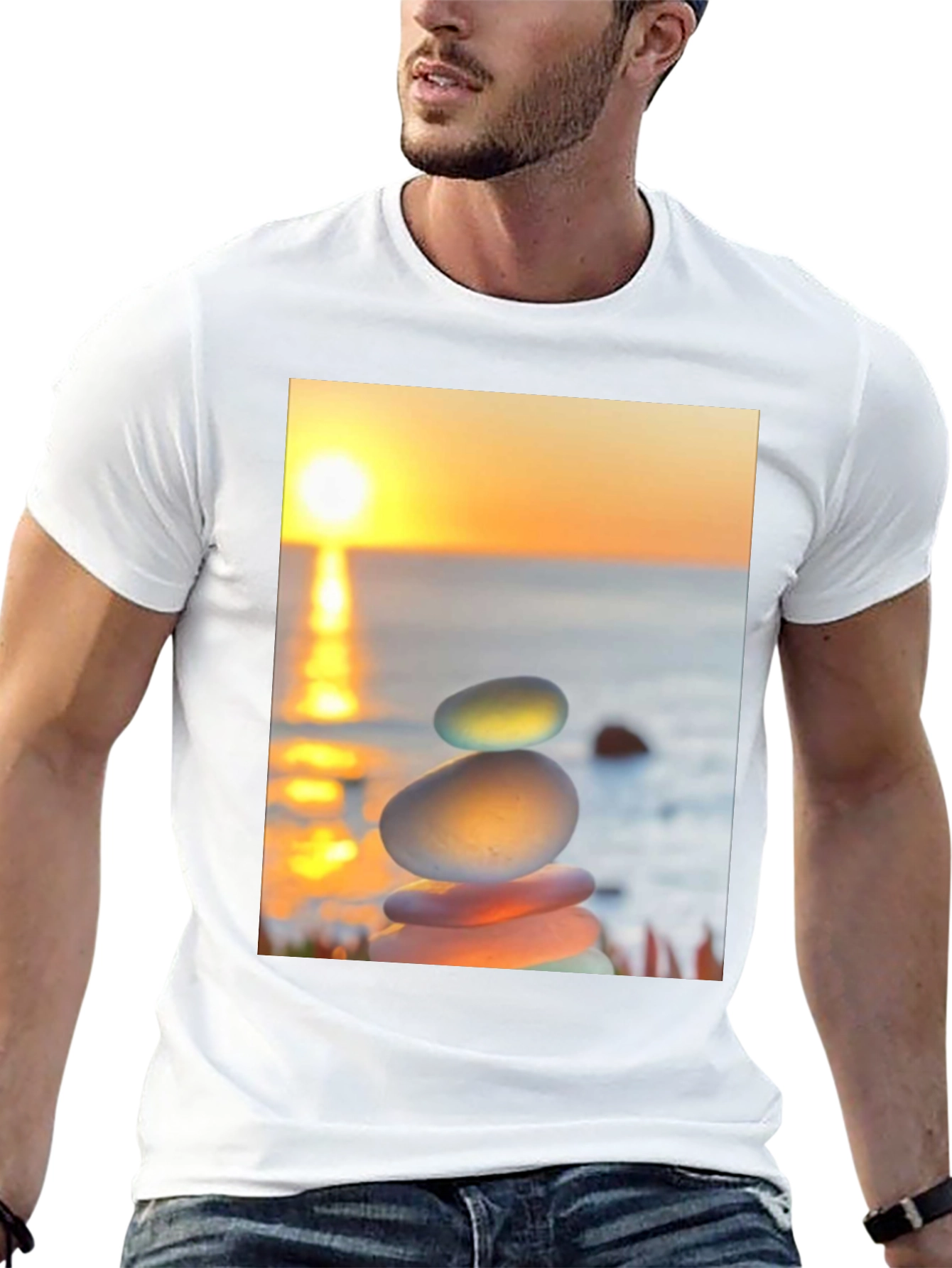 Zen Rock Stack Graphic Tee - Sunrise Serenity Shirt