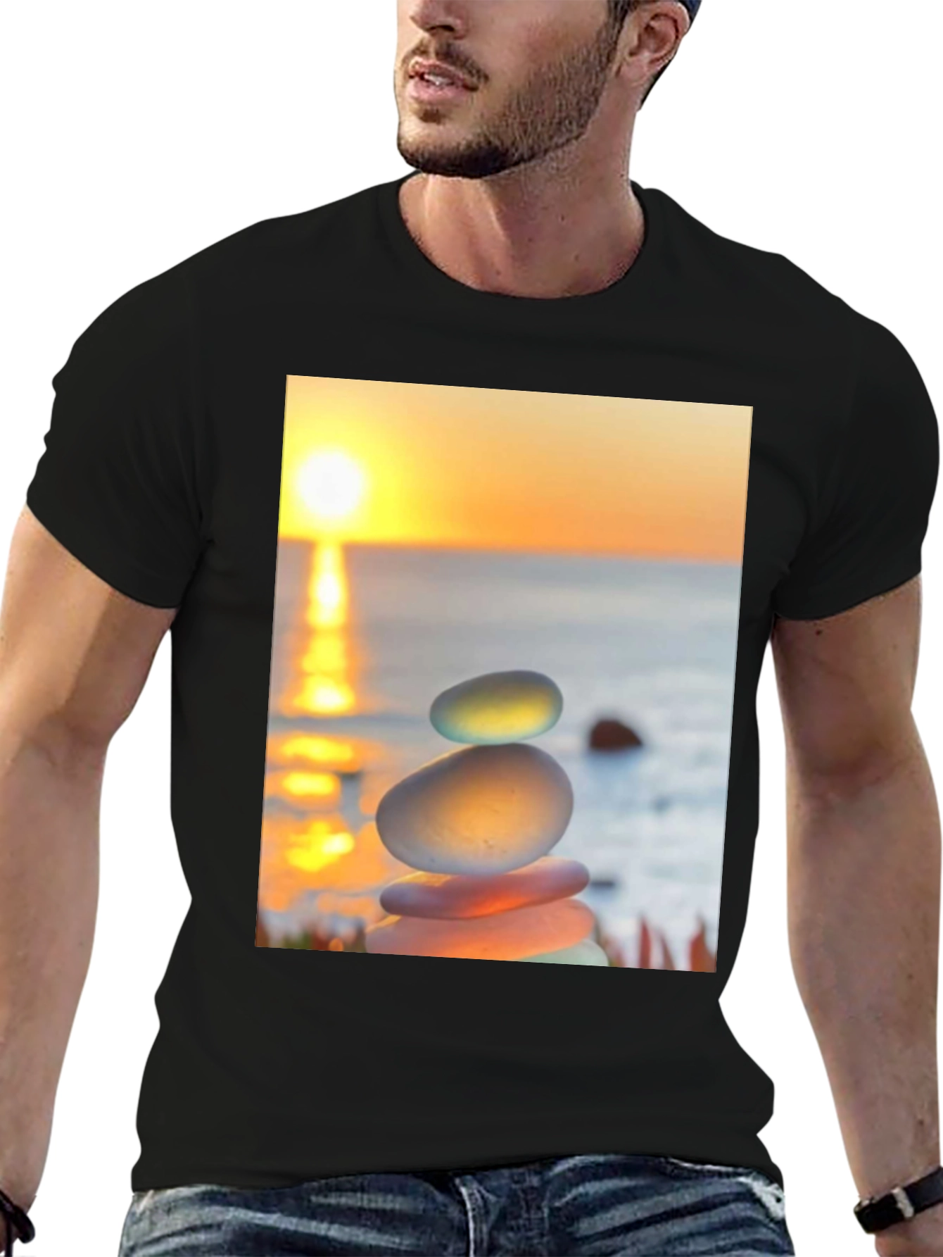 Zen Rock Stack Graphic Tee - Sunrise Serenity Shirt