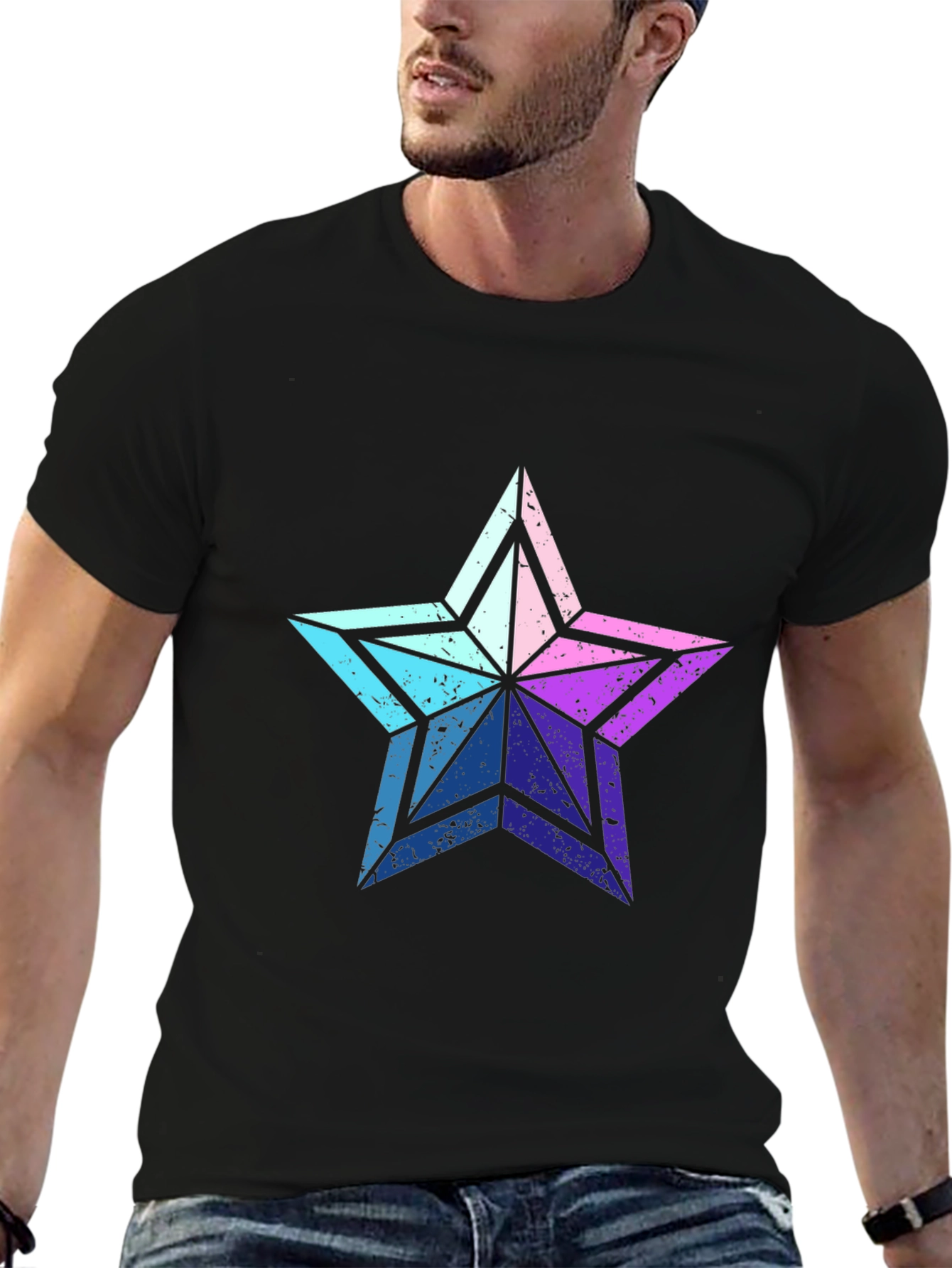 Retro Star Graphic Tee - Casual Black T-Shirt